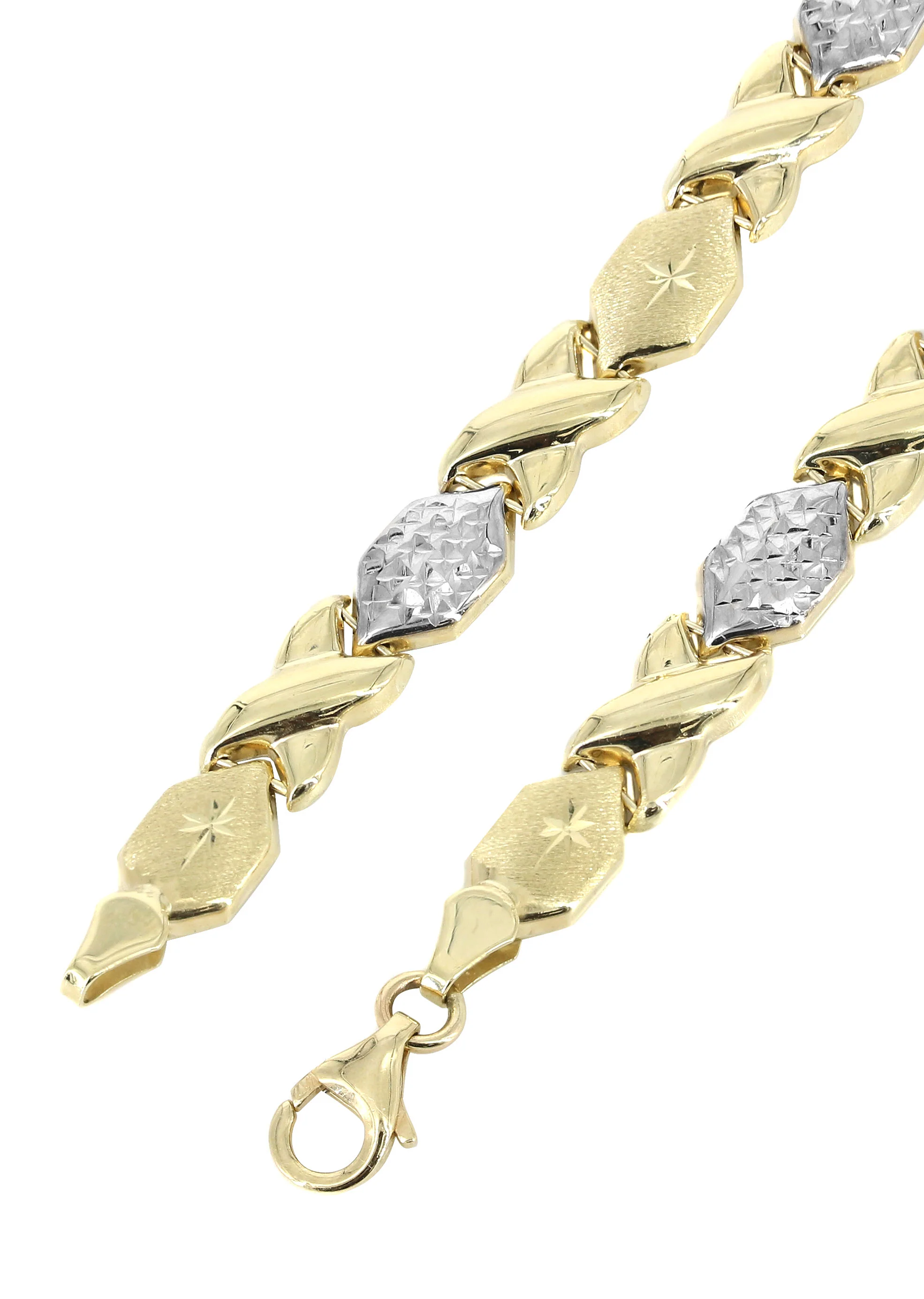 YELLOW GOLD "XO" HOLLOW DIAMOND CUT TWO TONE NECKLACE FOR WOMEN | APPX 11.9 GRAMS - Image 3