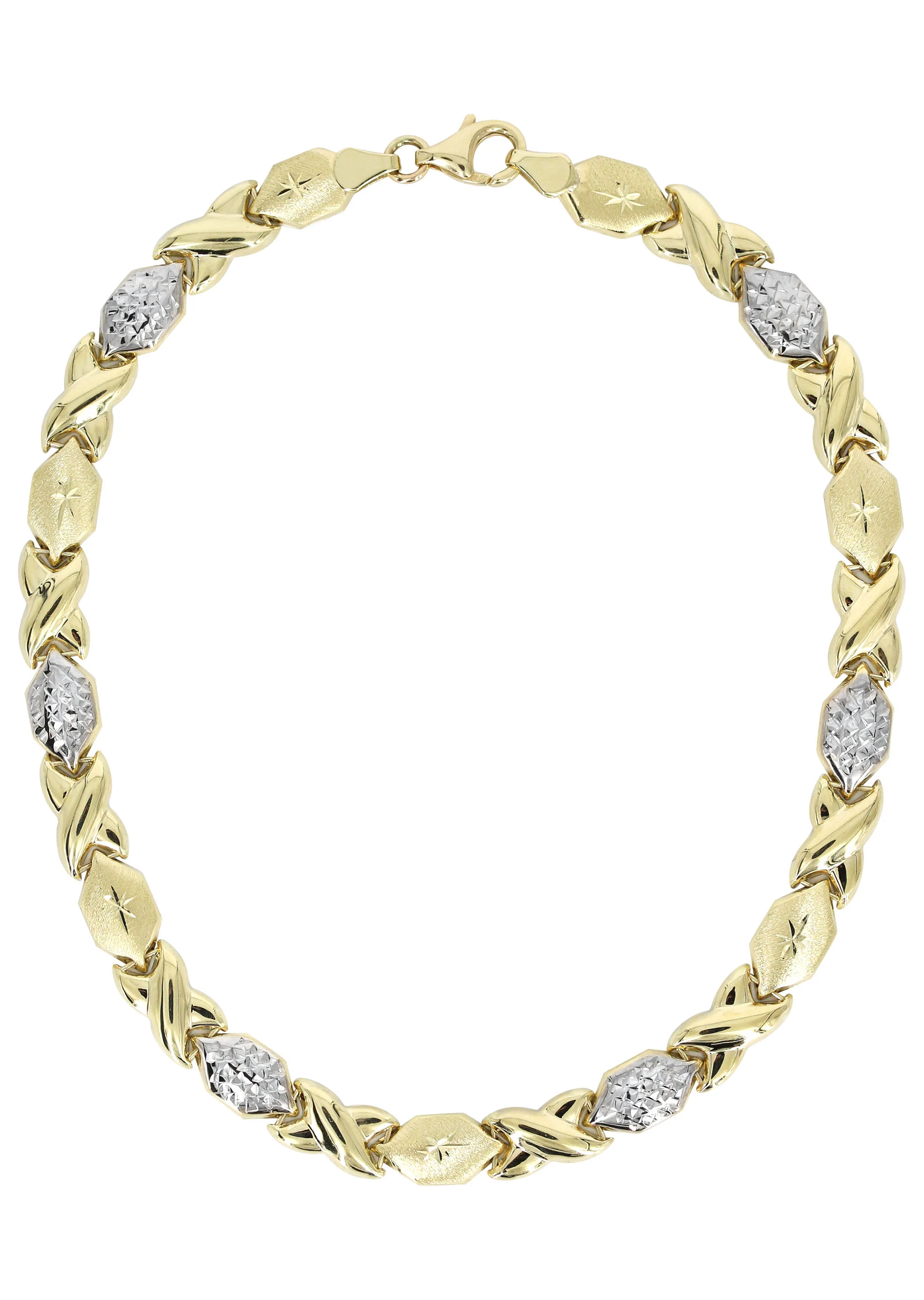YELLOW GOLD "XO" HOLLOW DIAMOND CUT TWO TONE NECKLACE & BRACELET SET FOR WOMEN | APPX 17.3 GRAMS - Image 2