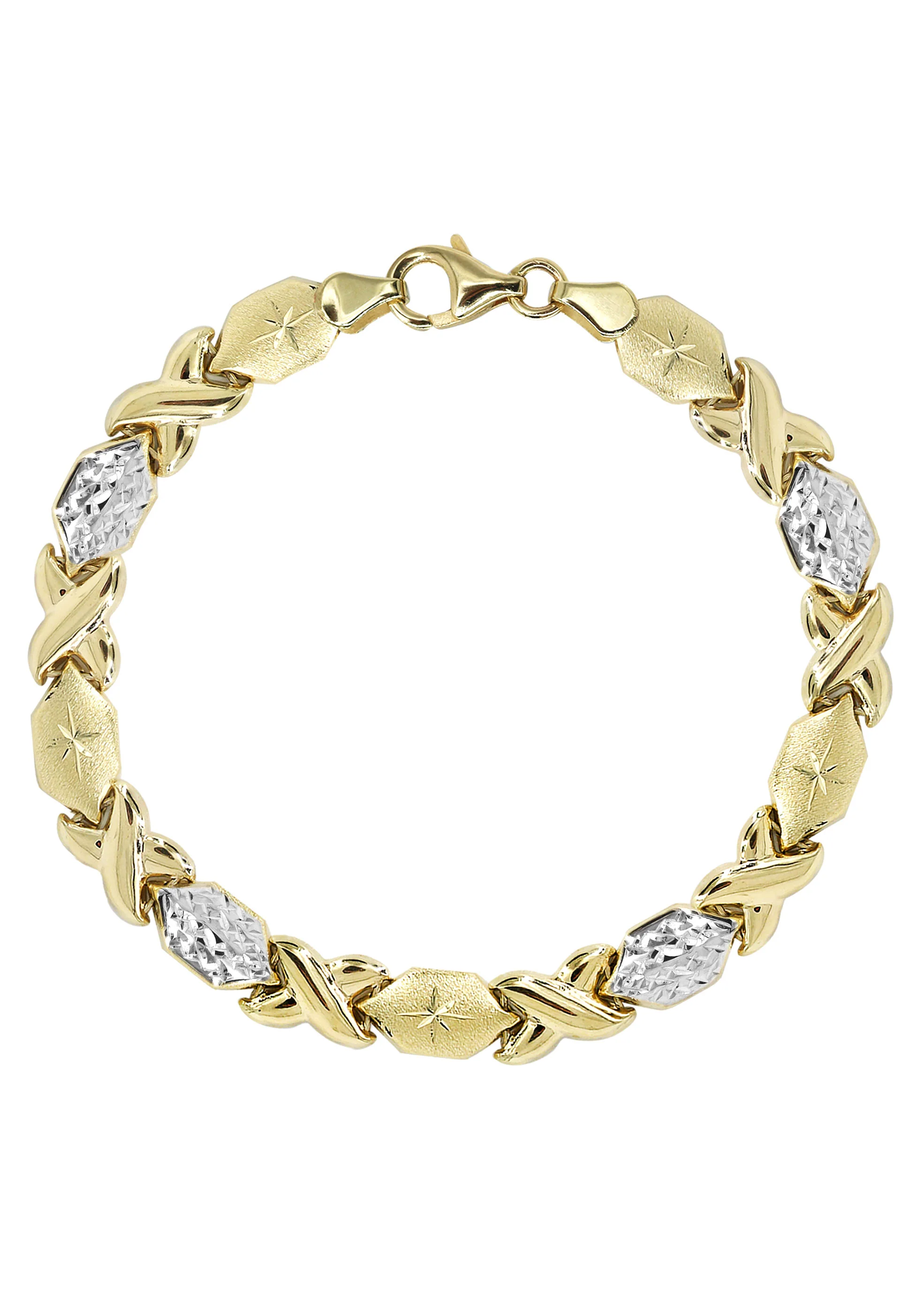 YELLOW GOLD "XO" HOLLOW DIAMOND CUT TWO TONE NECKLACE & BRACELET SET FOR WOMEN | APPX 17.3 GRAMS - Image 4