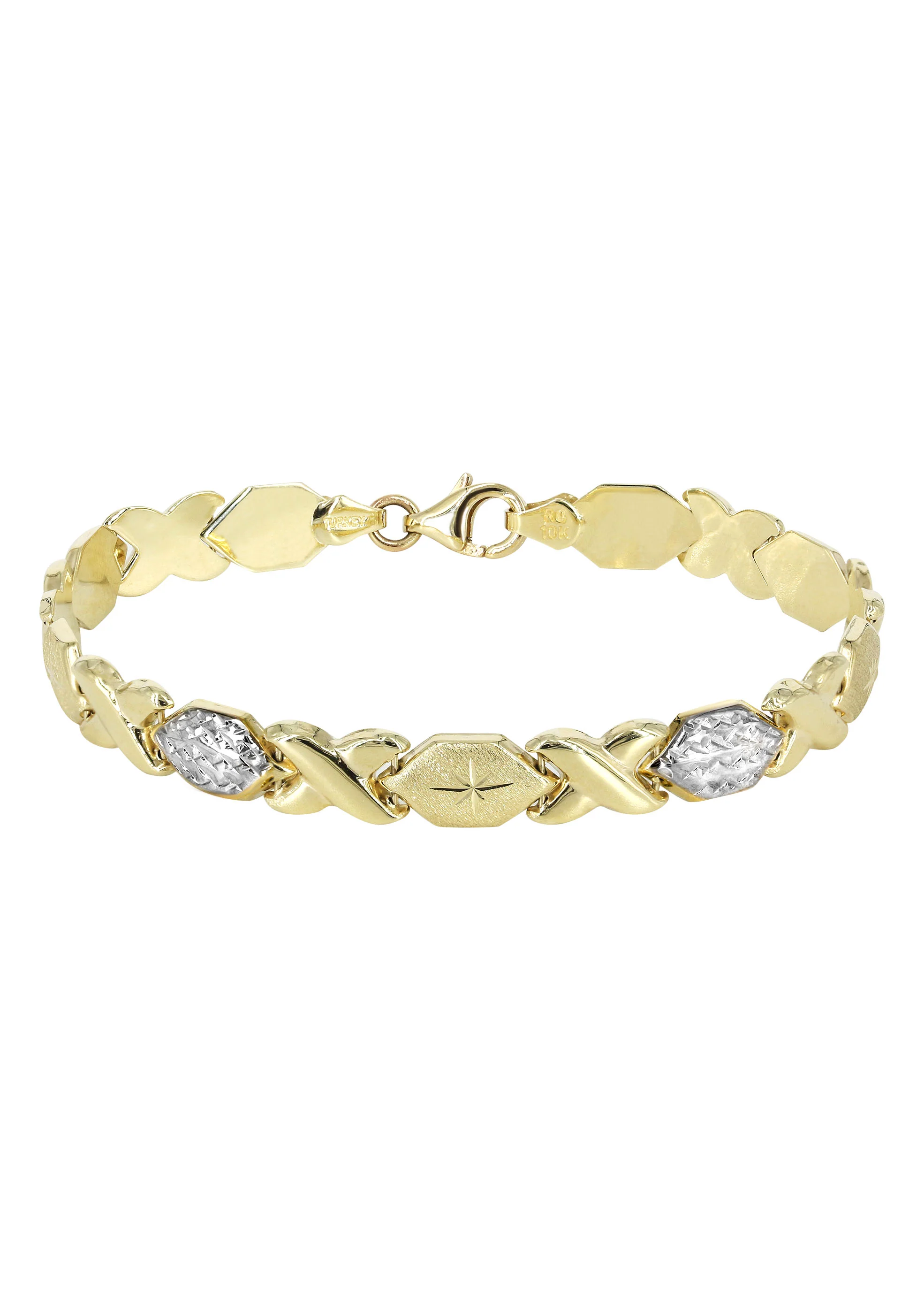 YELLOW GOLD "XO" HOLLOW DIAMOND CUT TWO TONE NECKLACE & BRACELET SET FOR WOMEN | APPX 17.3 GRAMS - Image 5