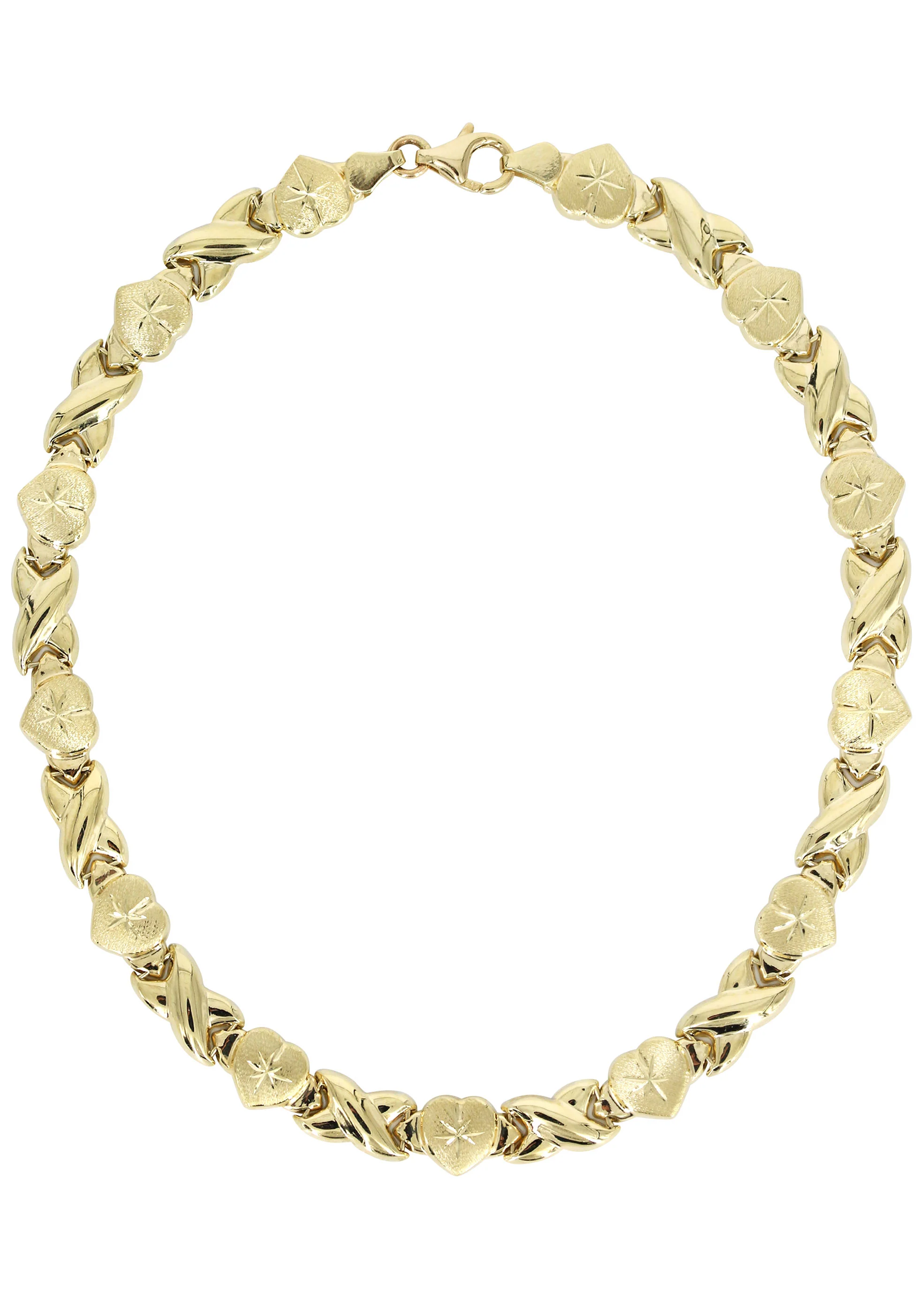 YELLOW GOLD "XO HEART" HOLLOW NECKLACE & BRACELET SET FOR WOMEN | APPX 16.9 GRAMS - Image 2