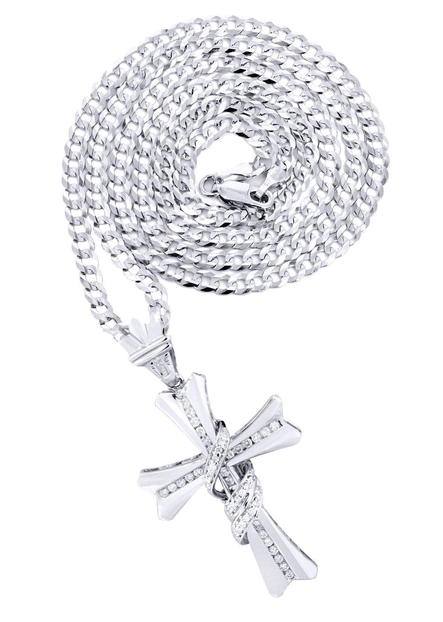 14K White Gold Diamond Cross Necklace  | 0.46 Carats