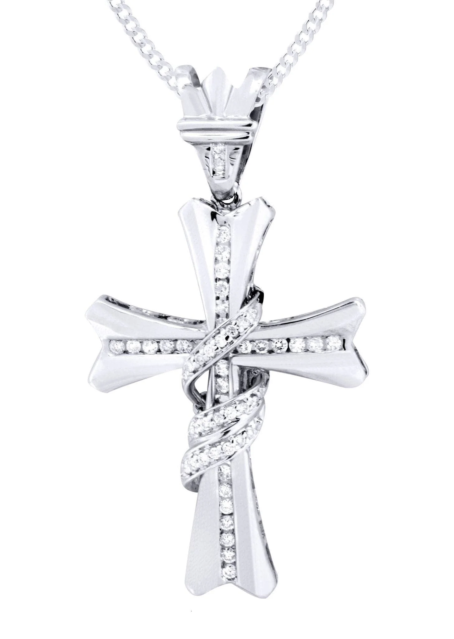 14K White Gold Diamond Cross Necklace  | 0.46 Carats - Image 2