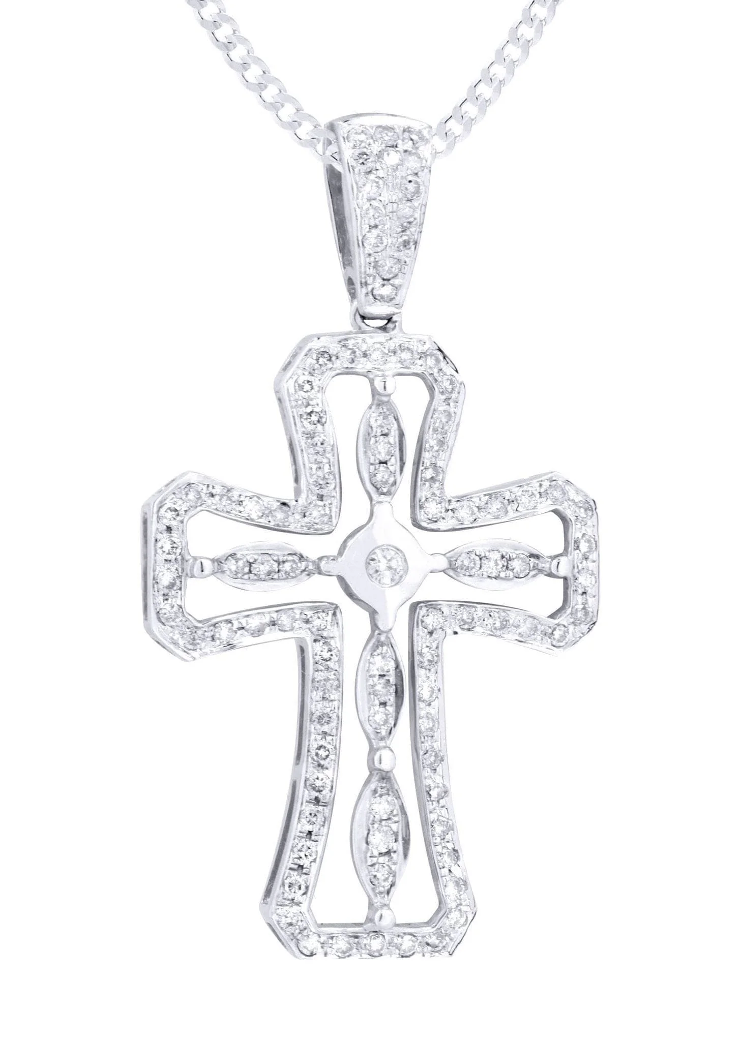 14K White Gold Diamond Cross Necklace  | 0.66 Carats - Image 2