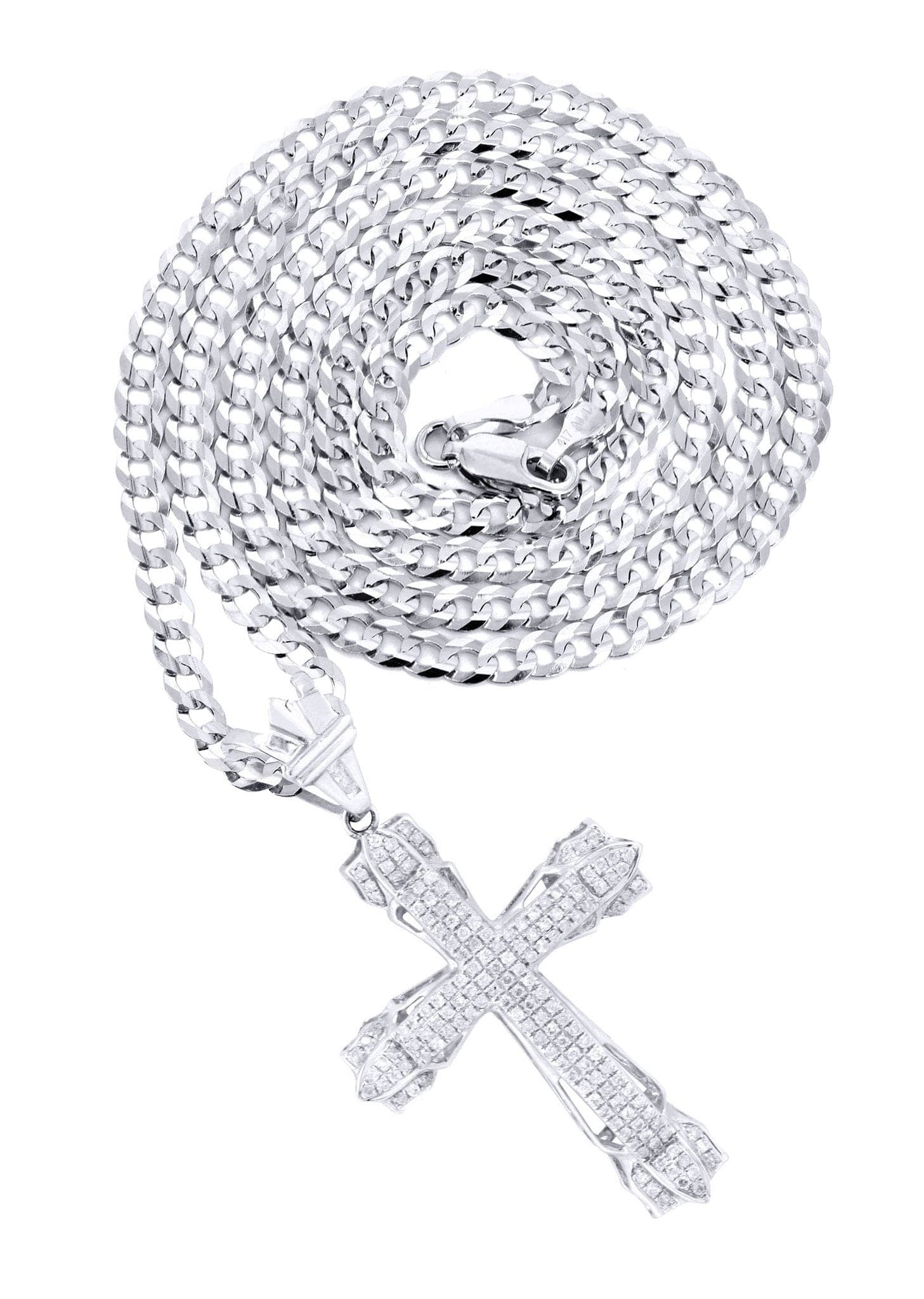 14K White Gold Diamond Cross Necklace  | 0.72 Carats