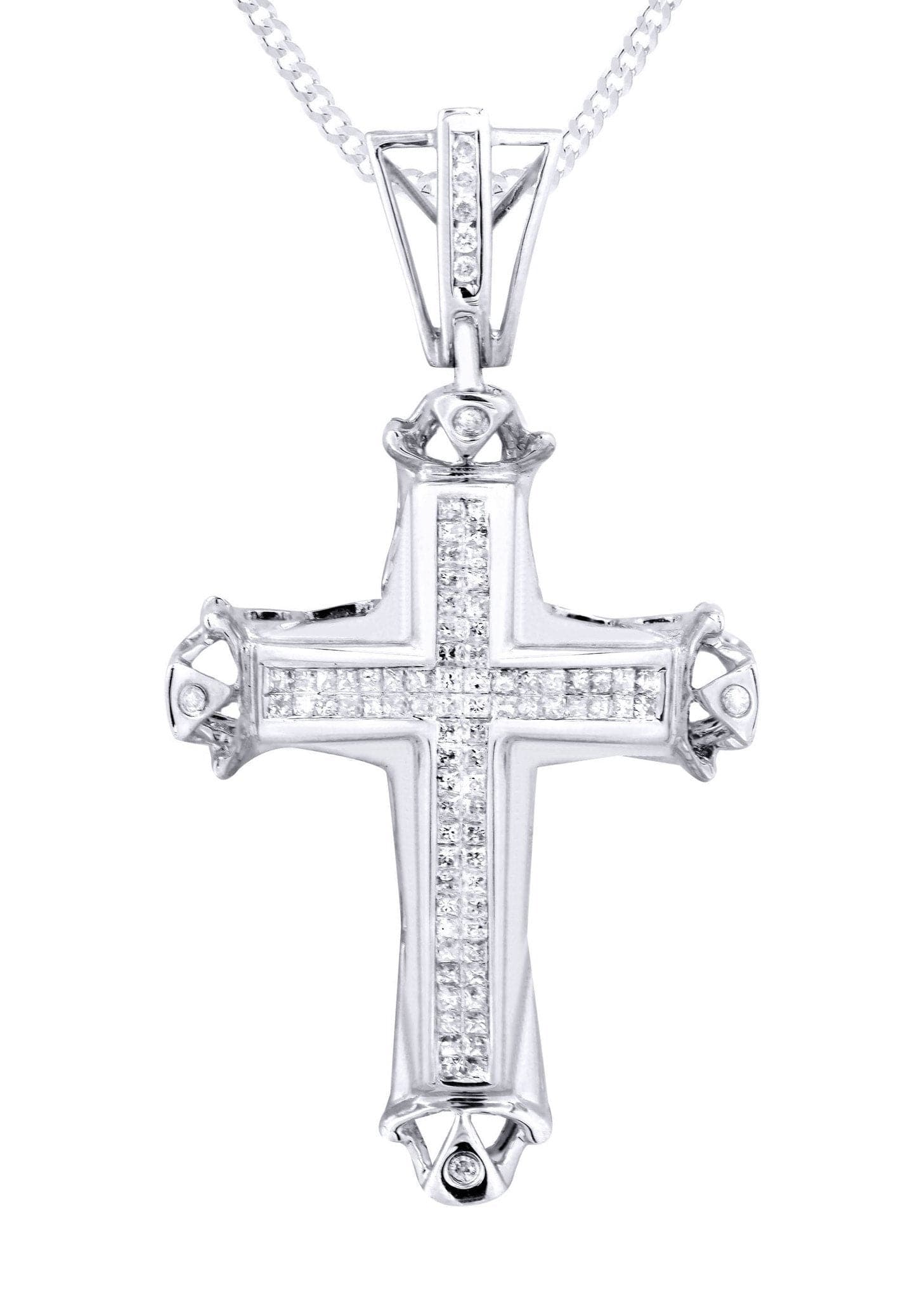 14K White Gold Diamond Cross Necklace  | 0.94 Carats - Image 2
