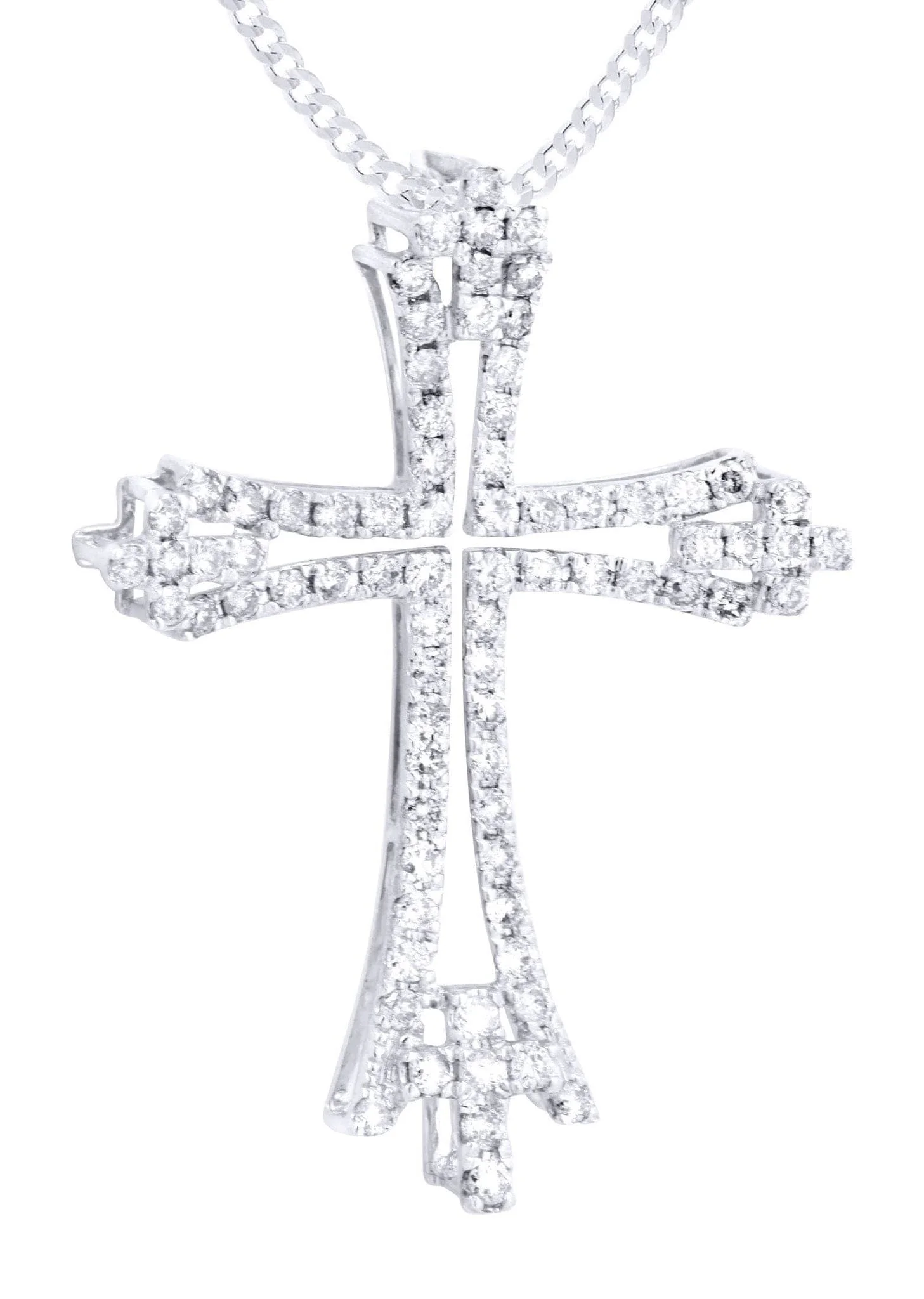 14K White Gold Diamond Cross Necklace  | 1.08 Carats - Image 2