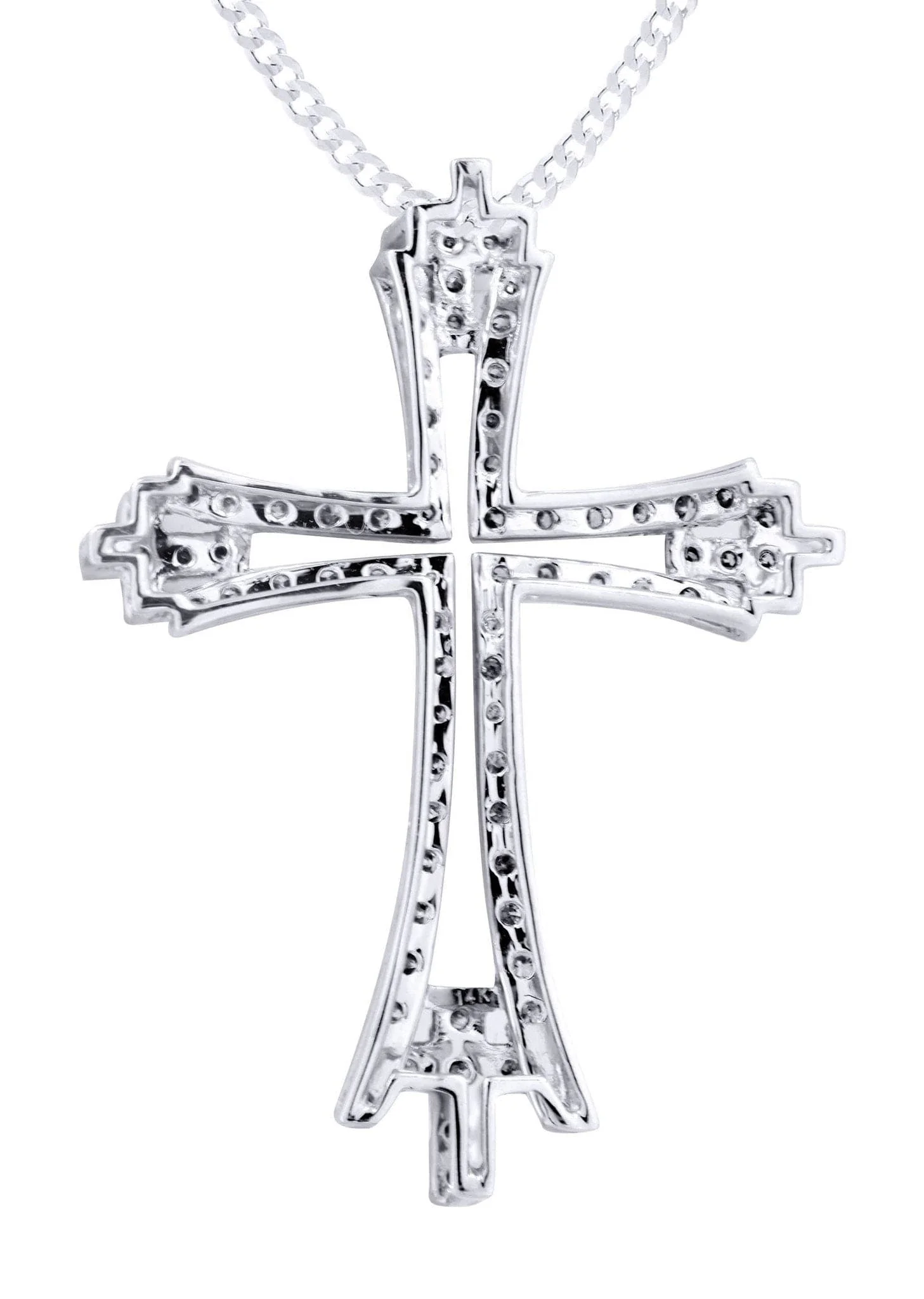 14K White Gold Diamond Cross Necklace  | 1.08 Carats - Image 3