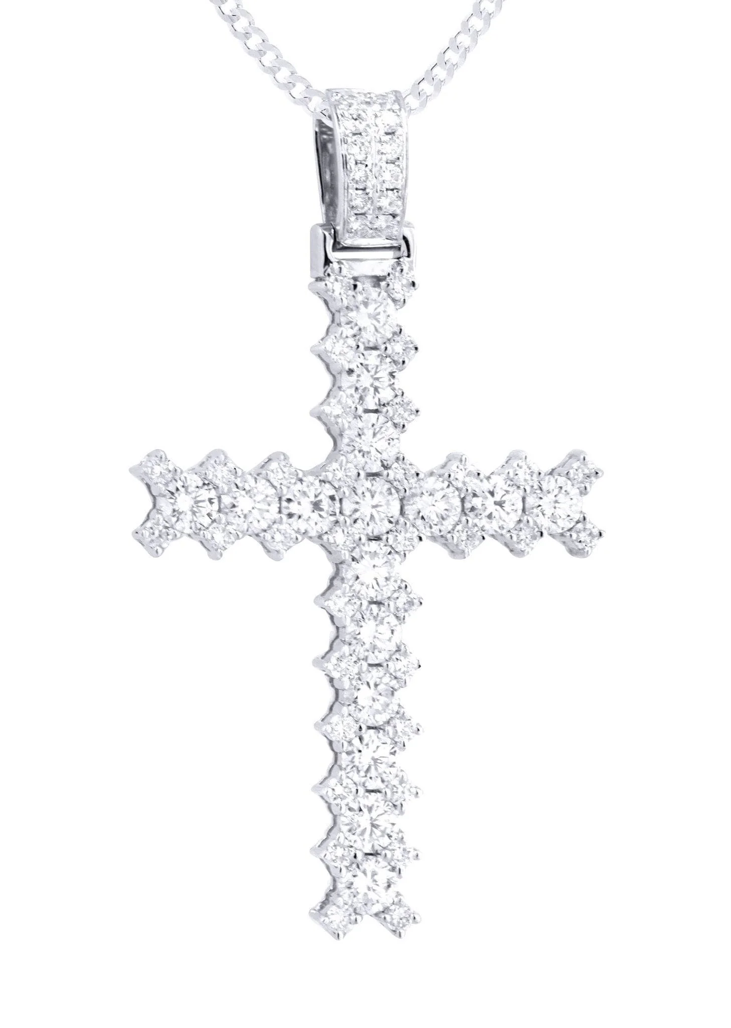 14K White Gold Diamond Cross Necklace  | 1.86 Carats - Image 2