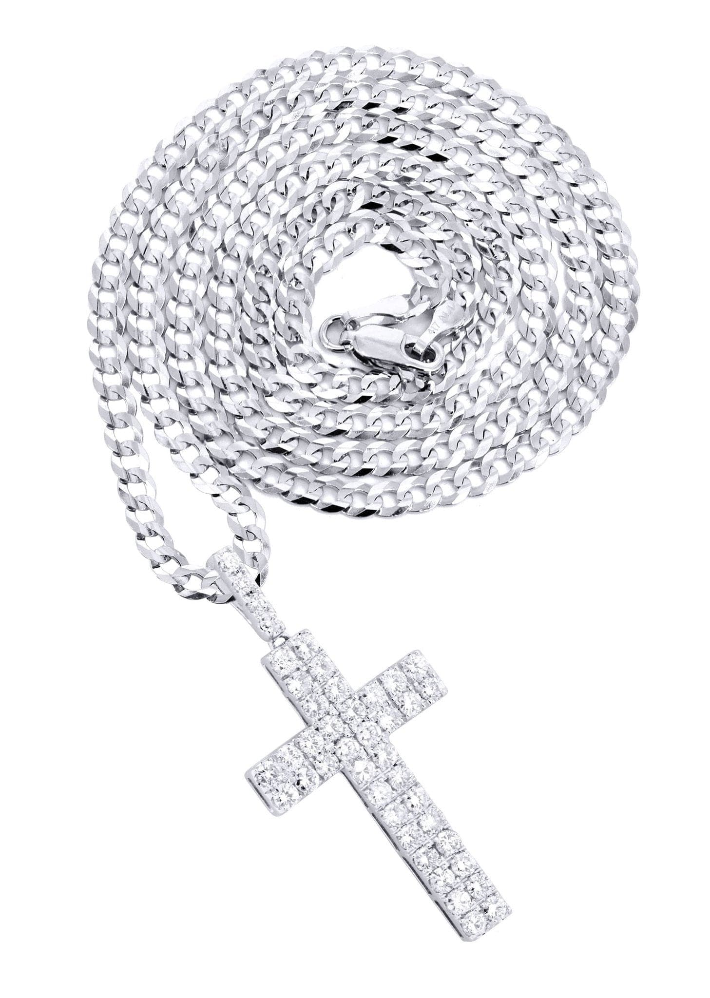 14K White Gold Diamond Cross Necklace  | 2.57 Carats