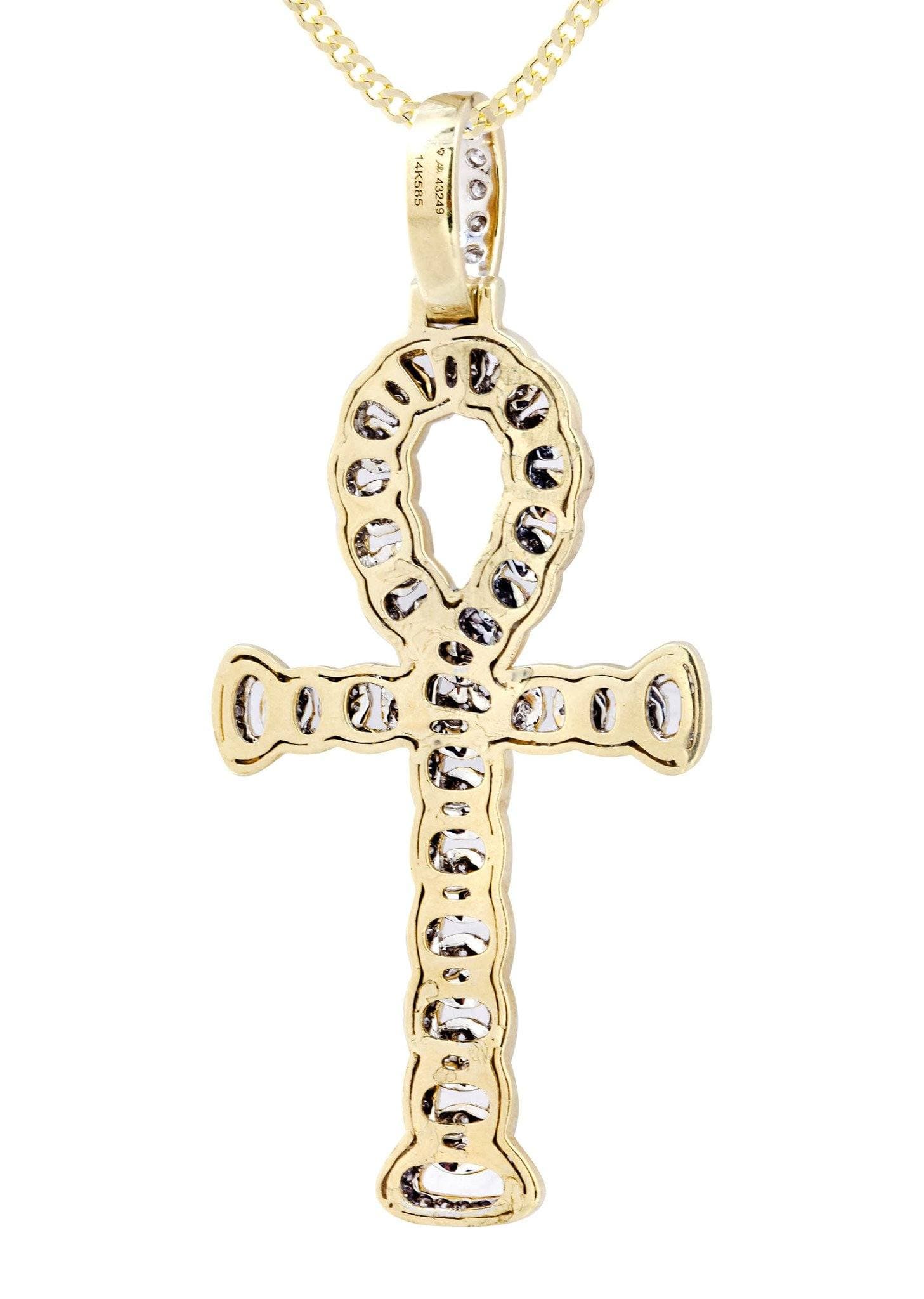 14K Yellow Gold Ankh Diamond Necklace | 1.88 Carats - Image 3