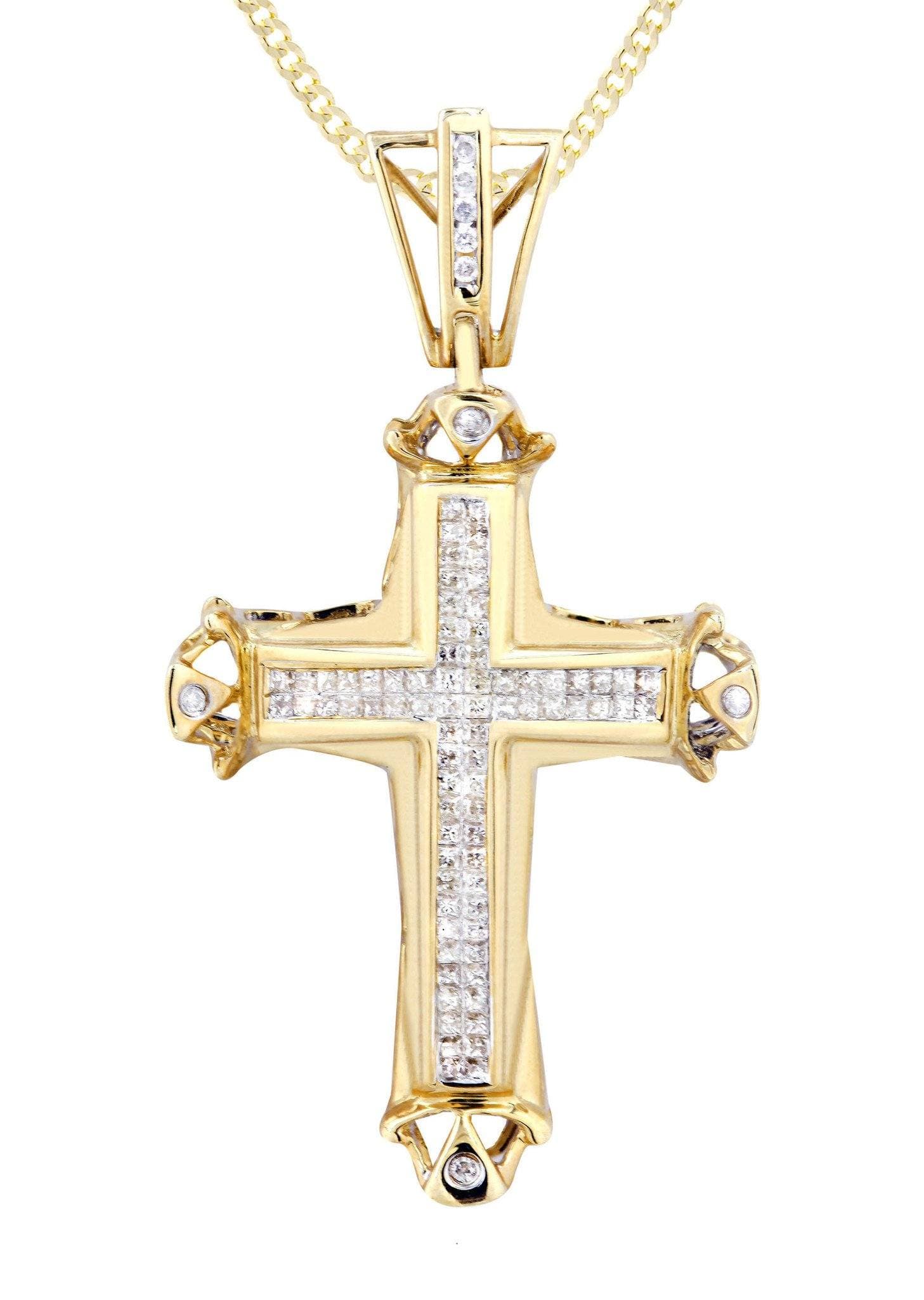 14K Yellow Gold Diamond Cross Necklace | 0.9 Carats - Image 2