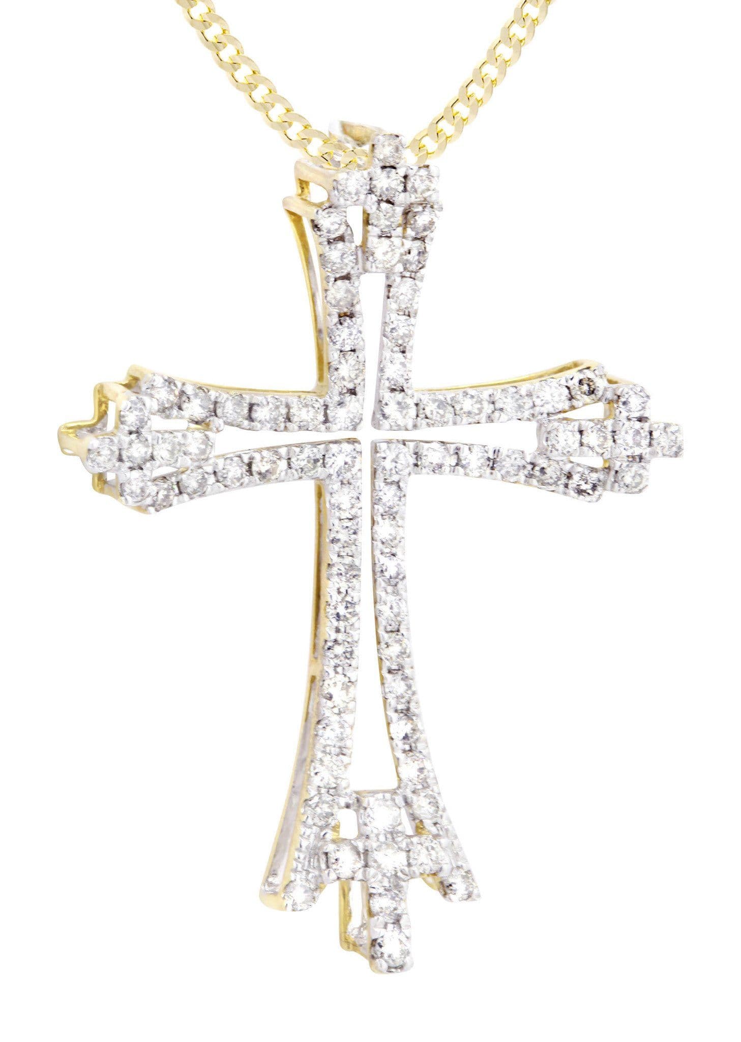 14K Yellow Gold Diamond Cross Necklace | 1.06 Carats - Image 2