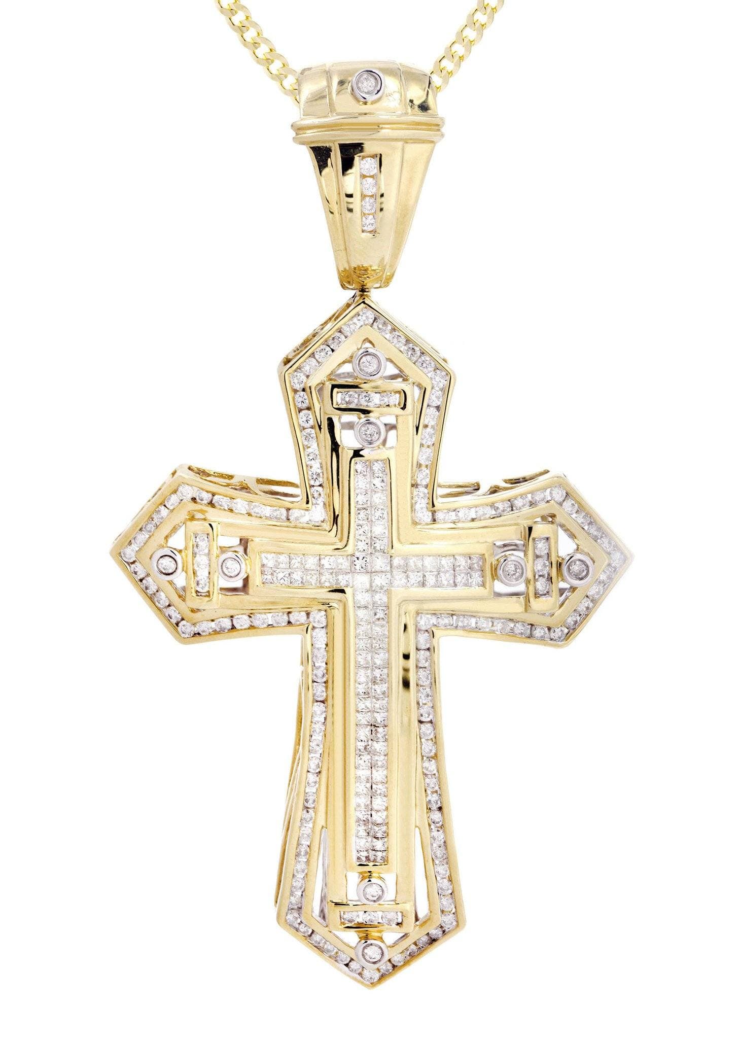 14 Yellow Gold Diamond Cross Necklace | 4.08 Carats - Image 2