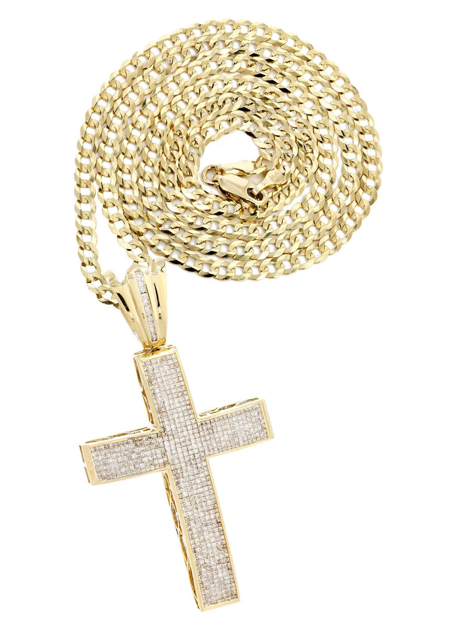 14 Yellow Gold Diamond Cross Necklace | 5.53 Carats