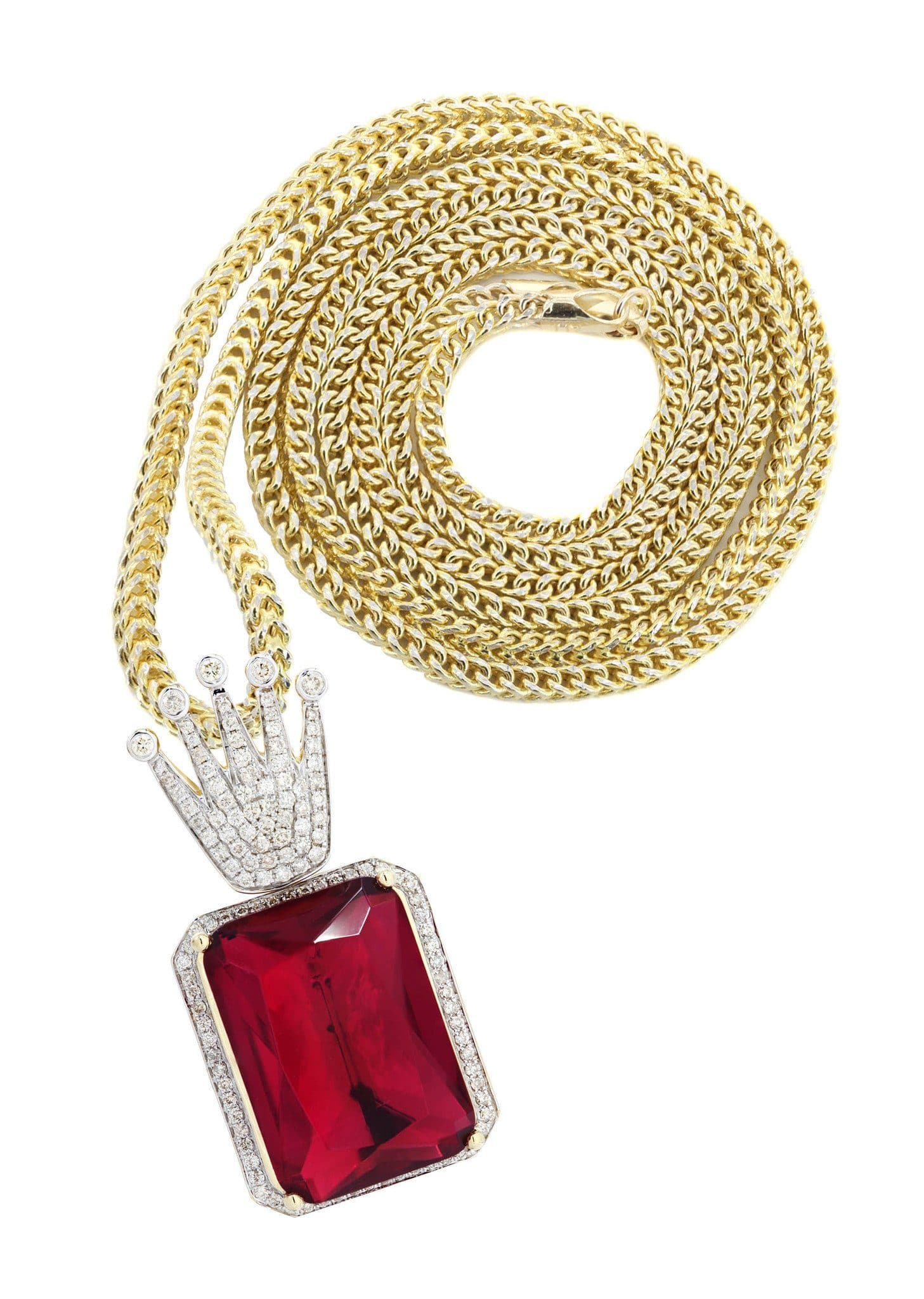 14K Yellow Gold Ruby Crown Diamond Necklace | 1.14K Carats