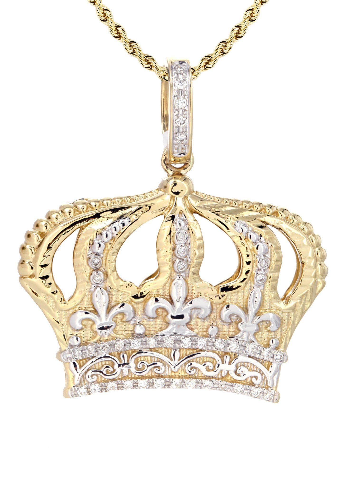 14K Yellow Gold Crown Diamond Necklace  | 0.16 Carats - Image 2