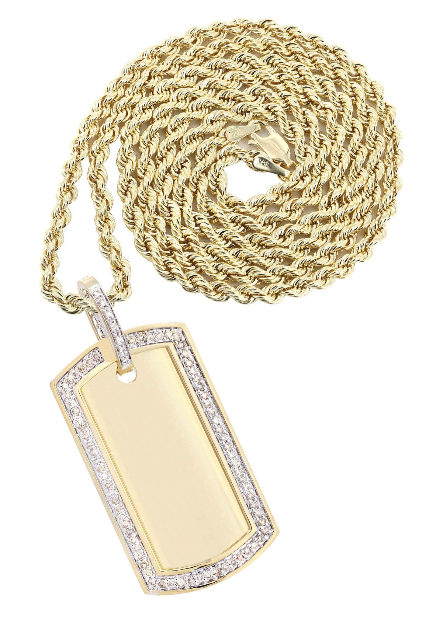 14K Yellow Gold Dog Tag Diamond Necklace | 1.81 Carats