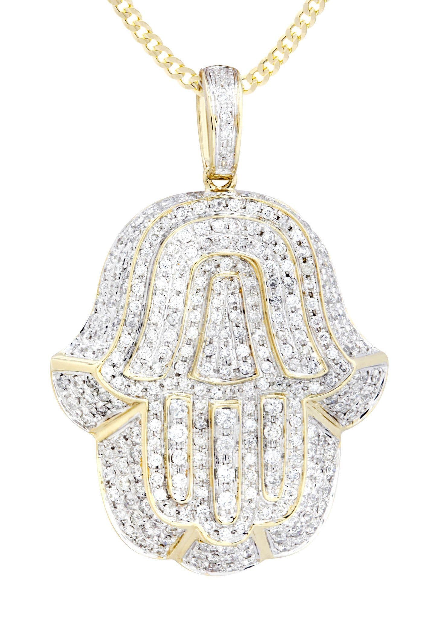 14K Yellow Gold Hamsa Diamond Necklace  | 2.36 Carats - Image 2