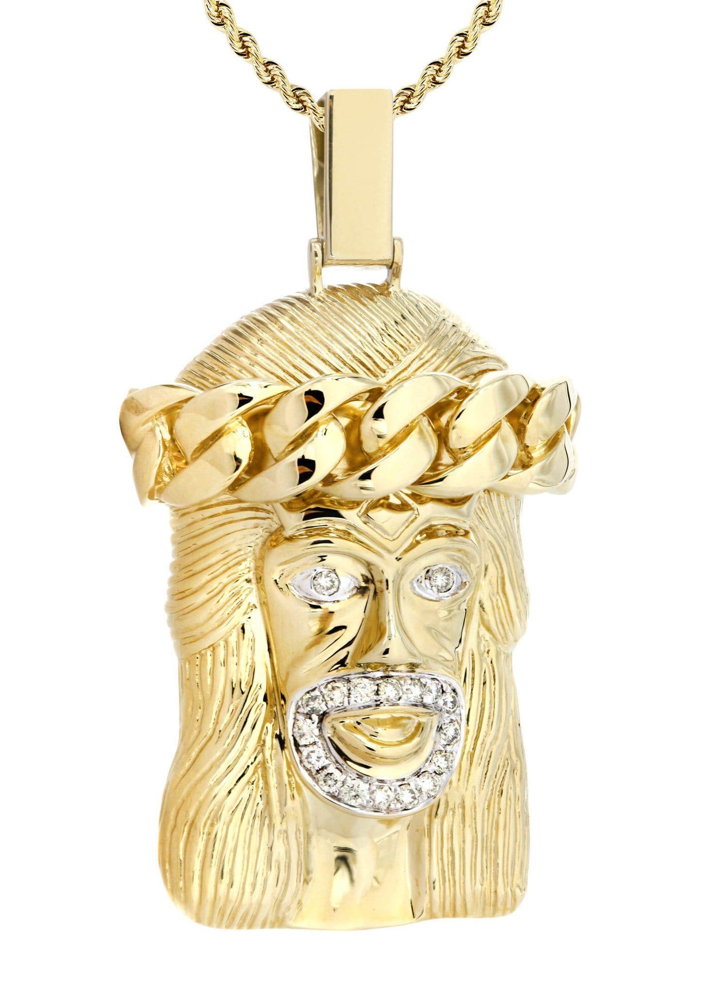 14 Yellow Gold Jesus Head Diamond Necklace | 0.42 Carats - Image 2