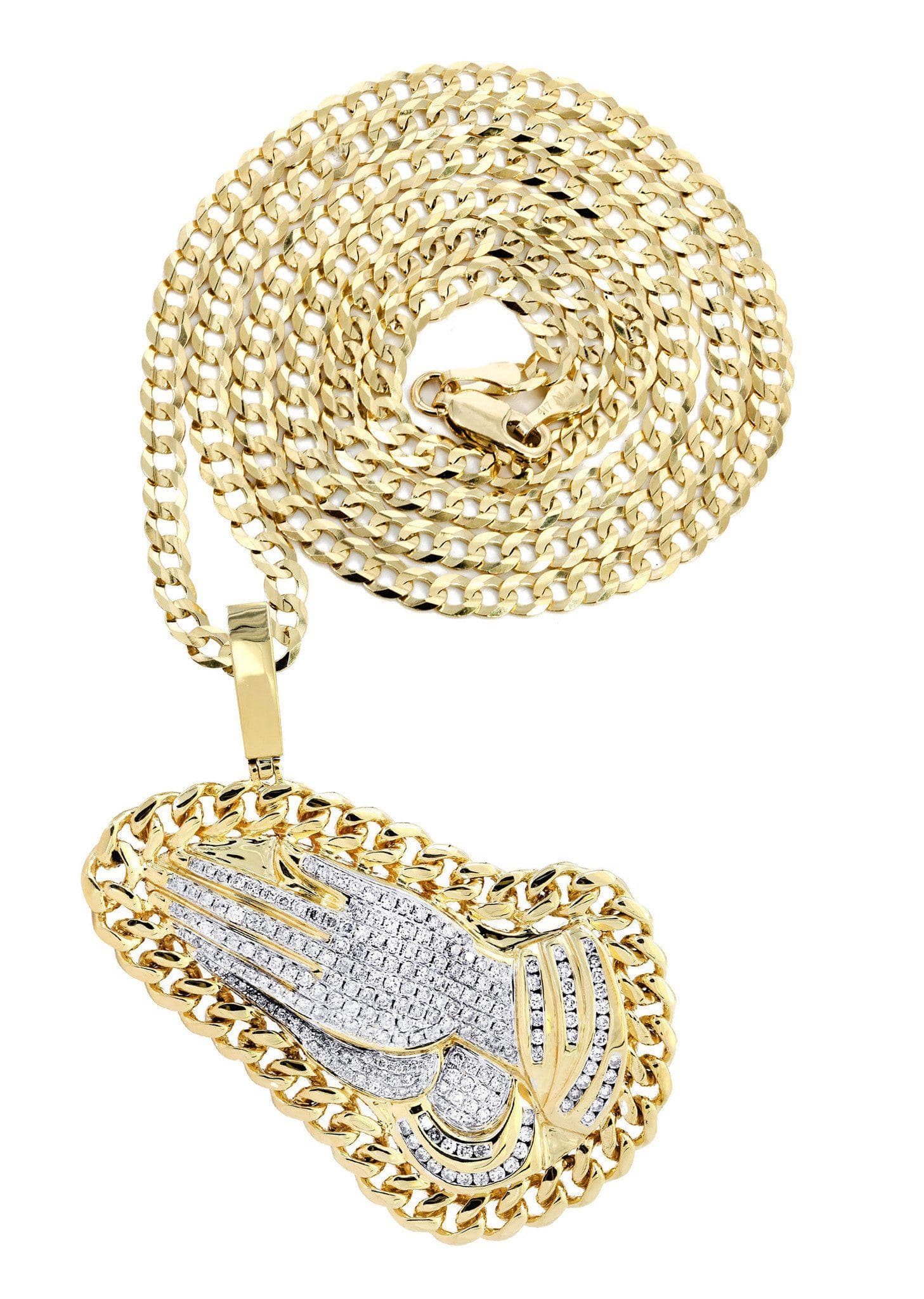 14 Yellow Gold Praying Hands Diamond Necklace | 4.23 Carats