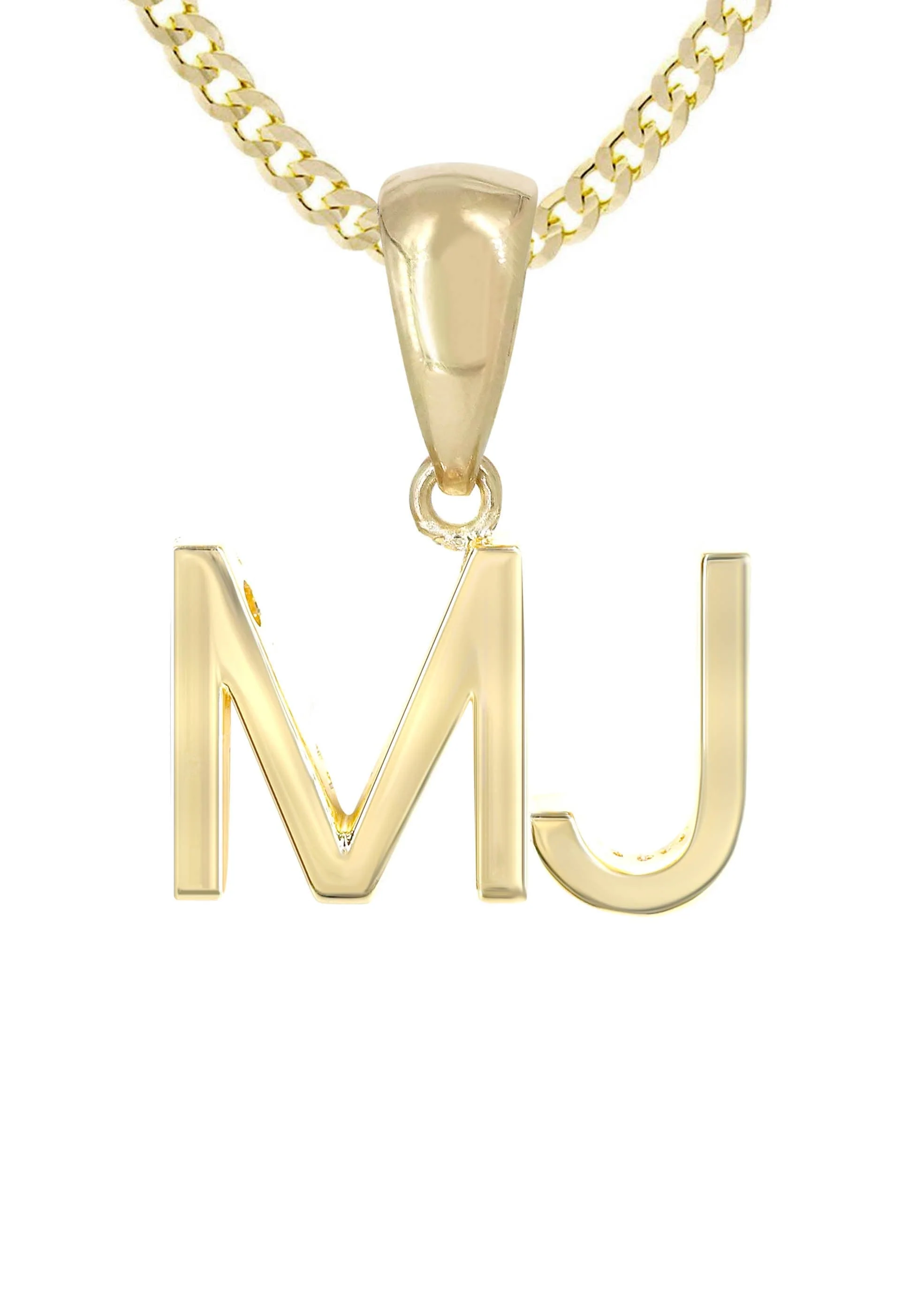 14K Gold Diamond Double Initial Pendant and Cuban Chain - Image 2