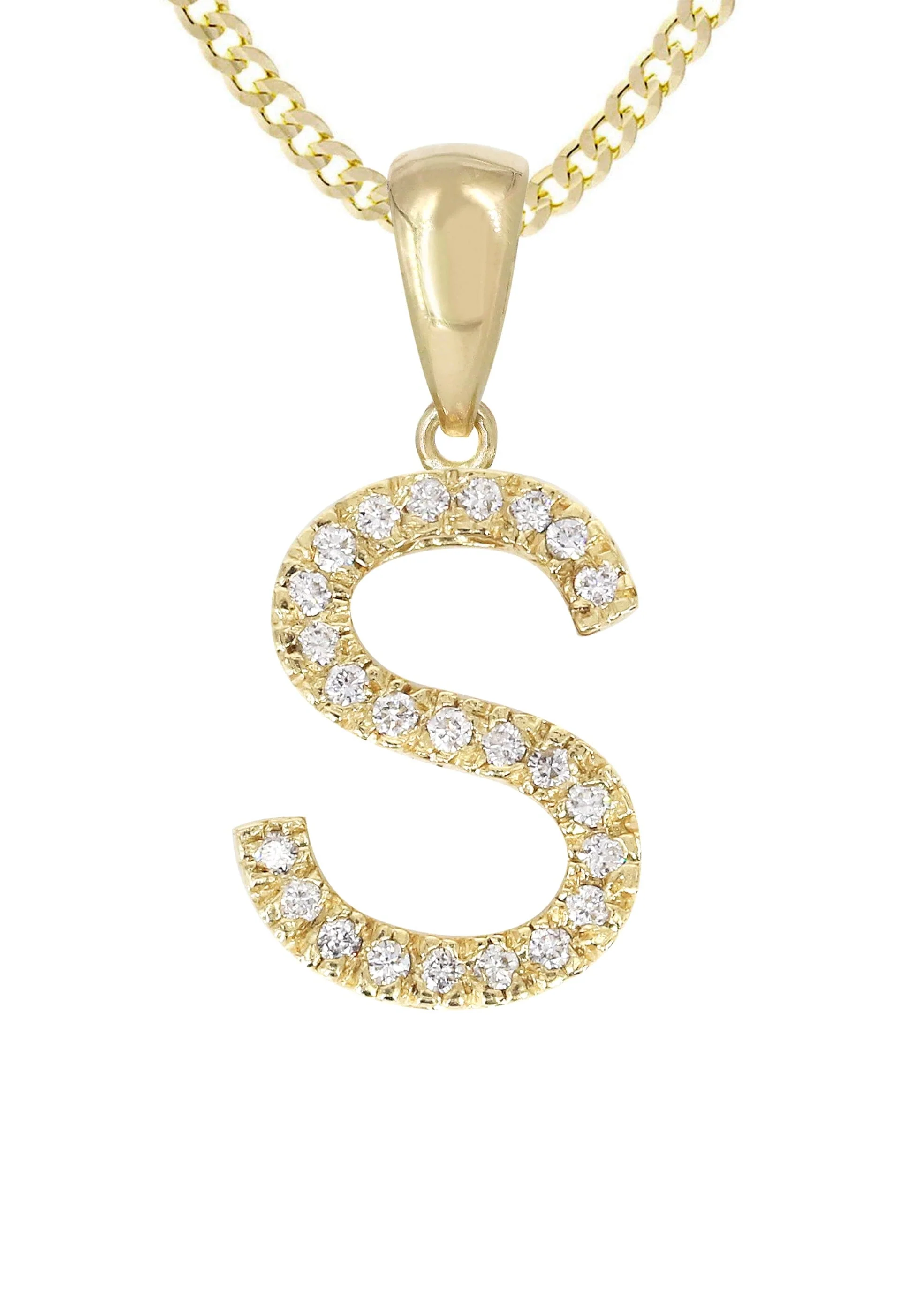 14K Gold Diamond Initial Pendant and Cuban Chain .75 Carats