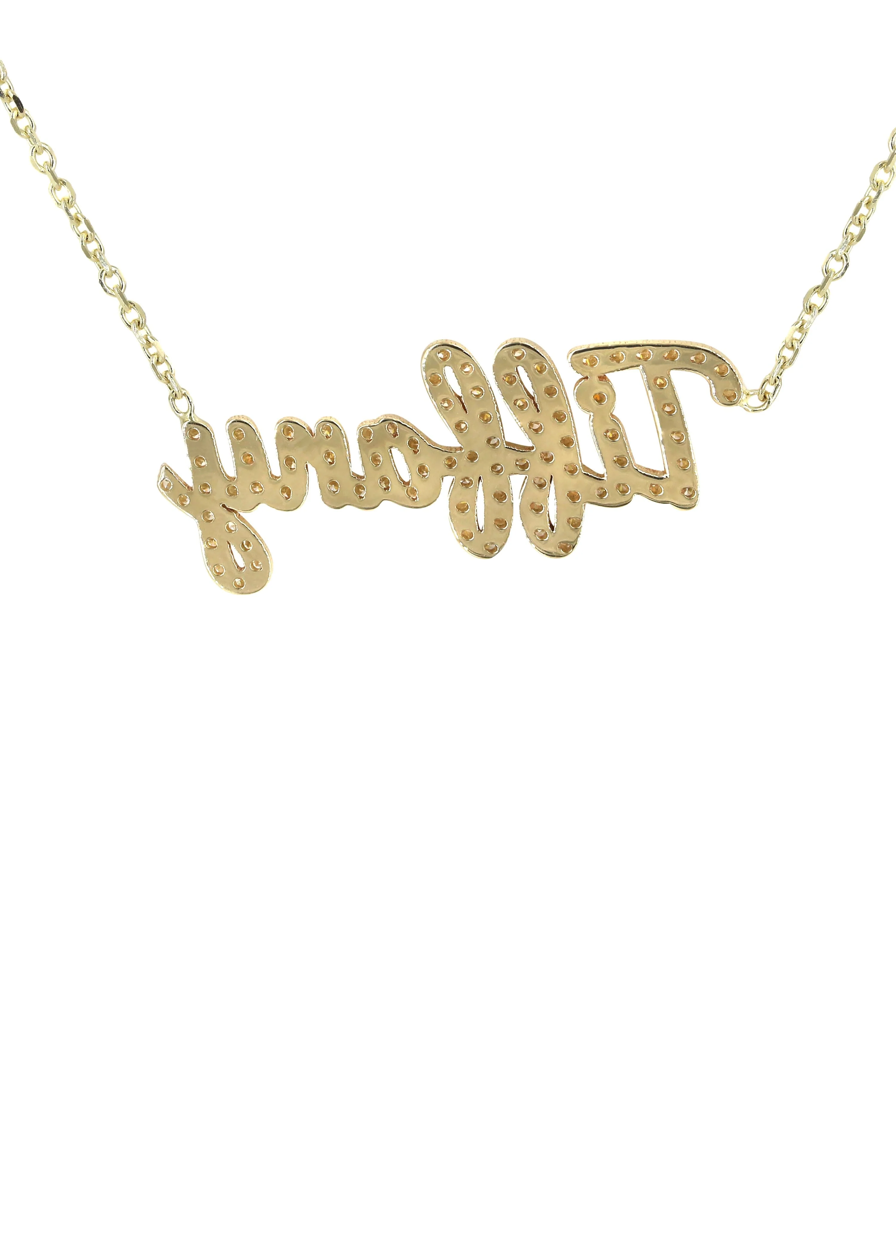 14K Gold Full Diamond Script Name Plate Necklace | Style #90 - Image 2