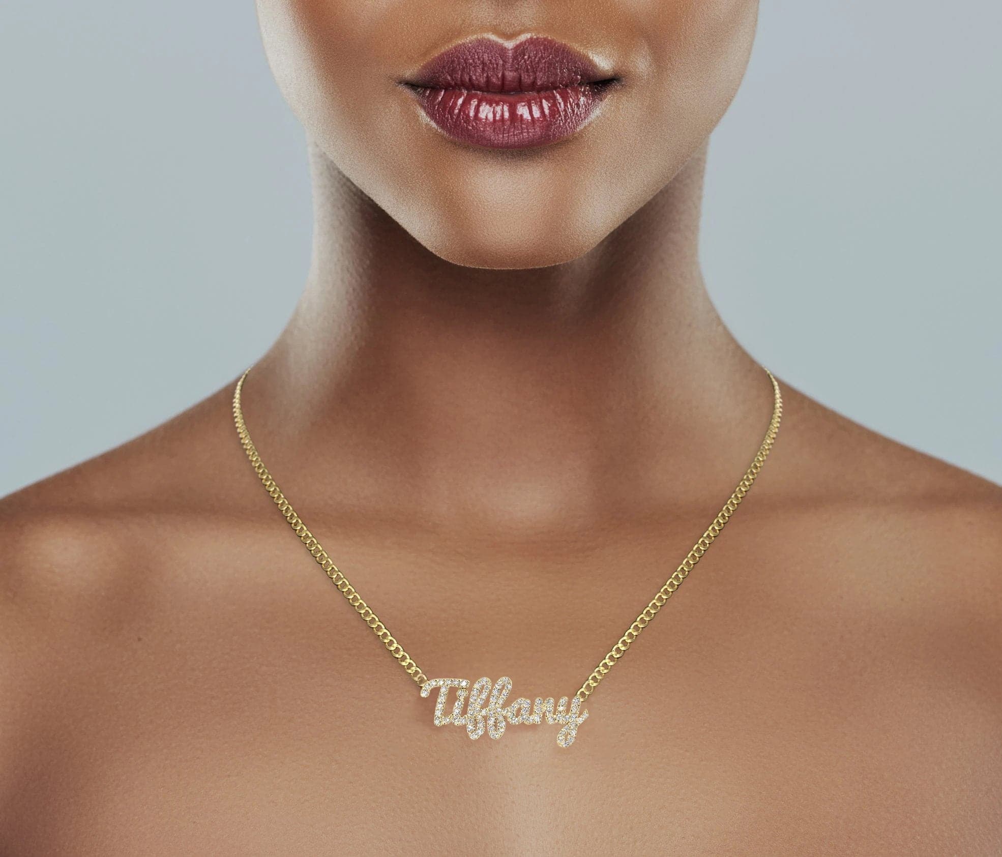 14K Gold Full Diamond Script Name Plate Necklace | Style #90 - Image 4