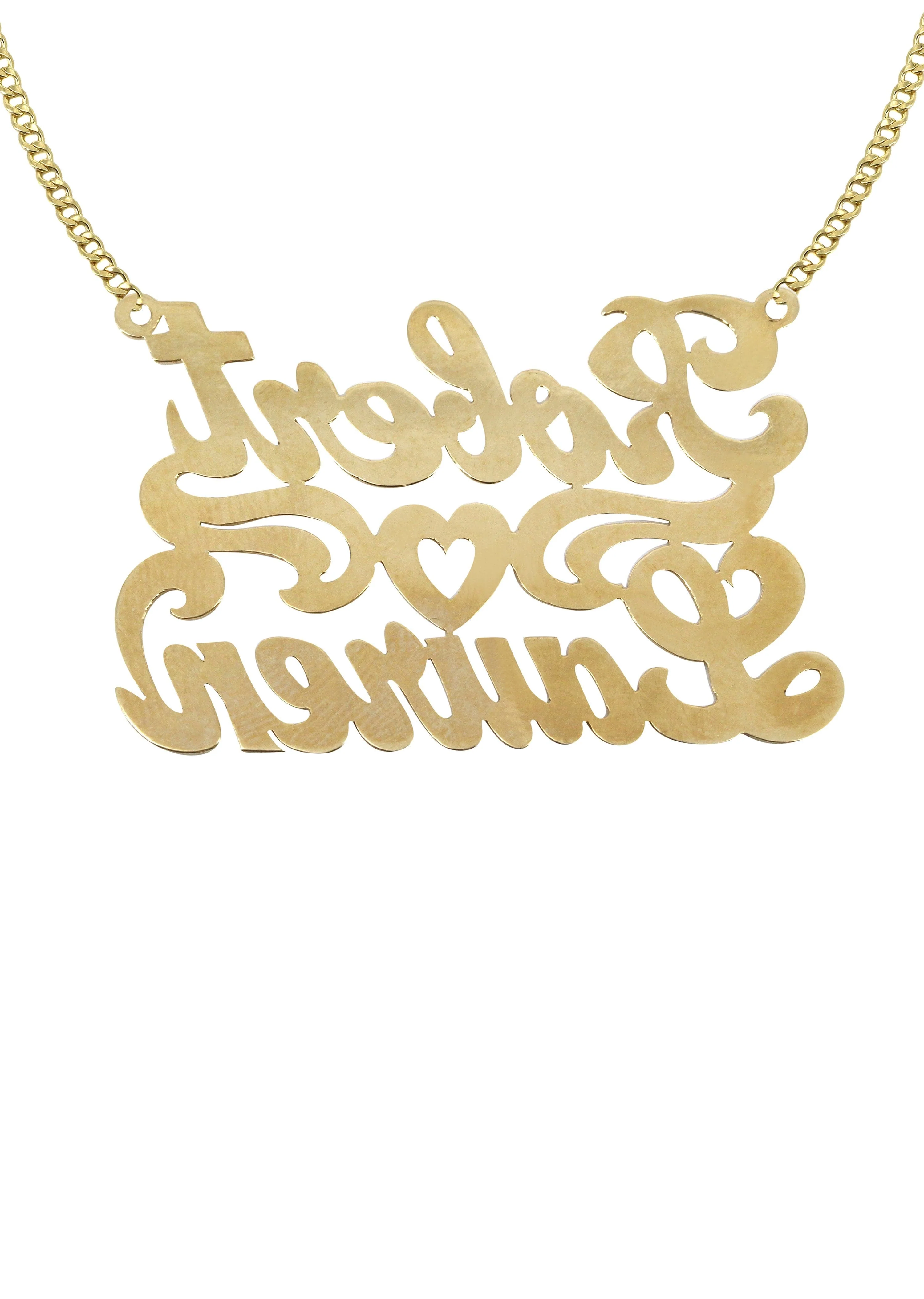 14K Gold Couple Names Name Plate Necklace | Style #40 - Image 2