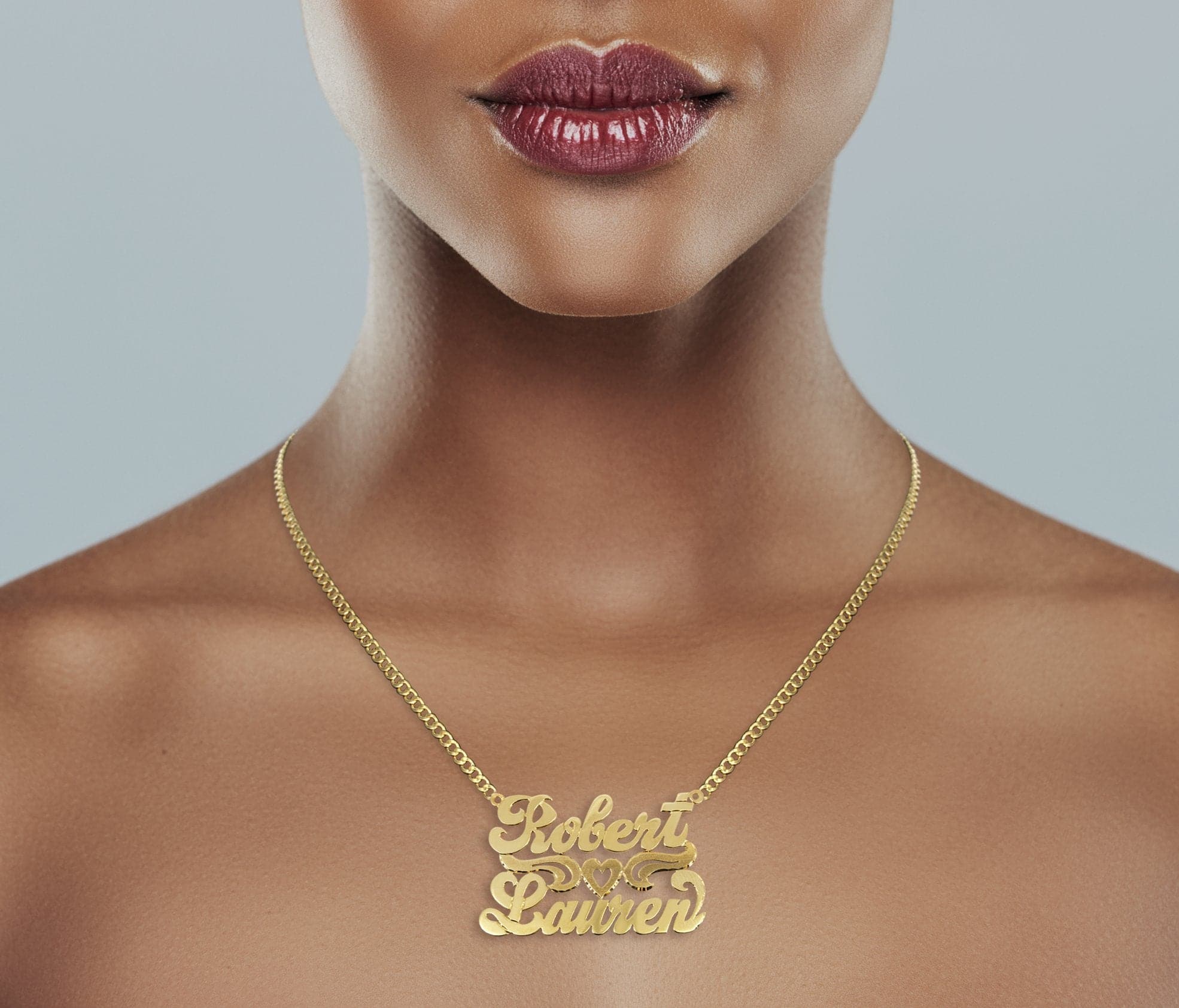 14K Gold Couple Names Name Plate Necklace | Style #40 - Image 4