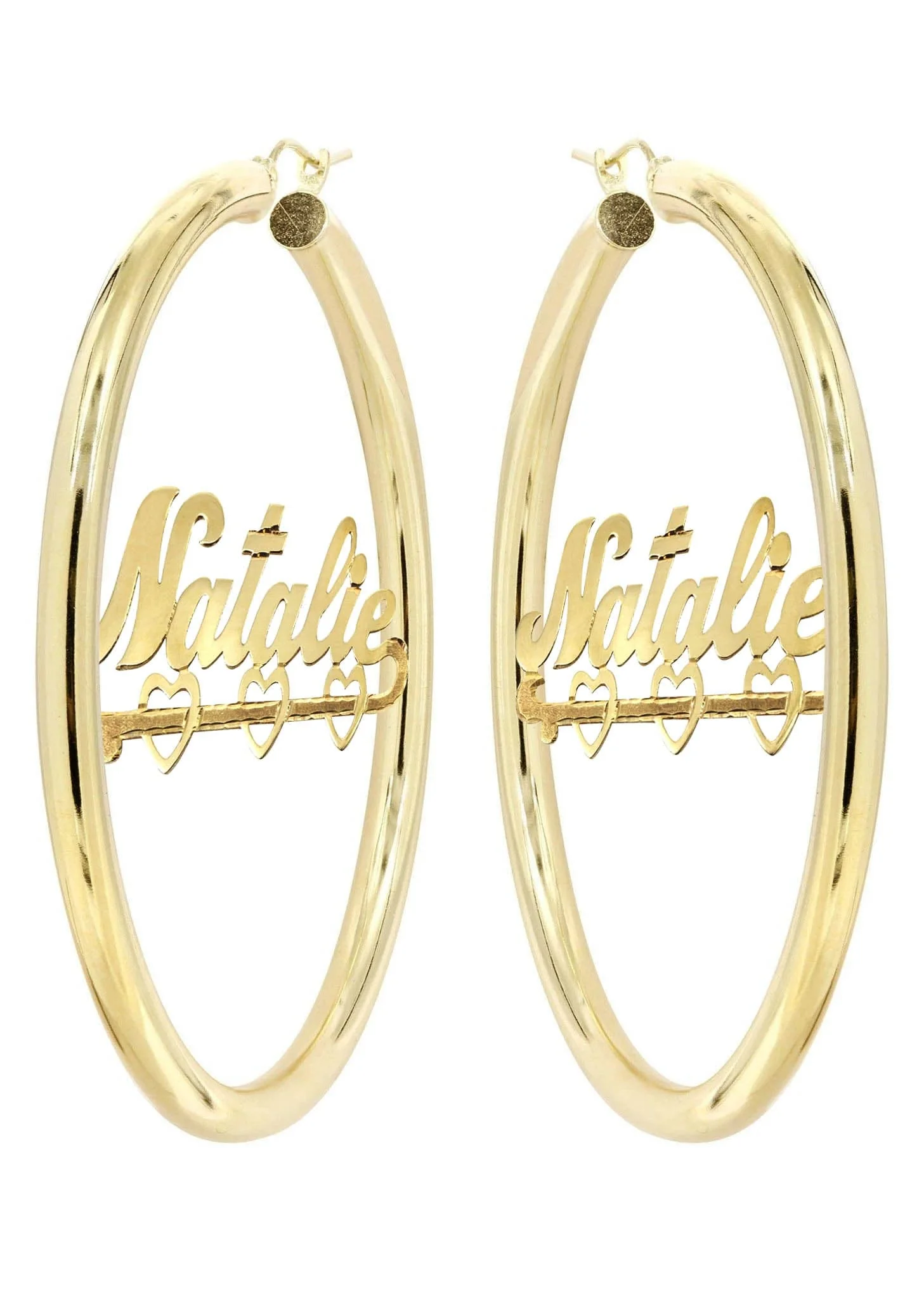 14K Ladies Diamond Cut Heart Name Plate Hoop Earrings - Image 3