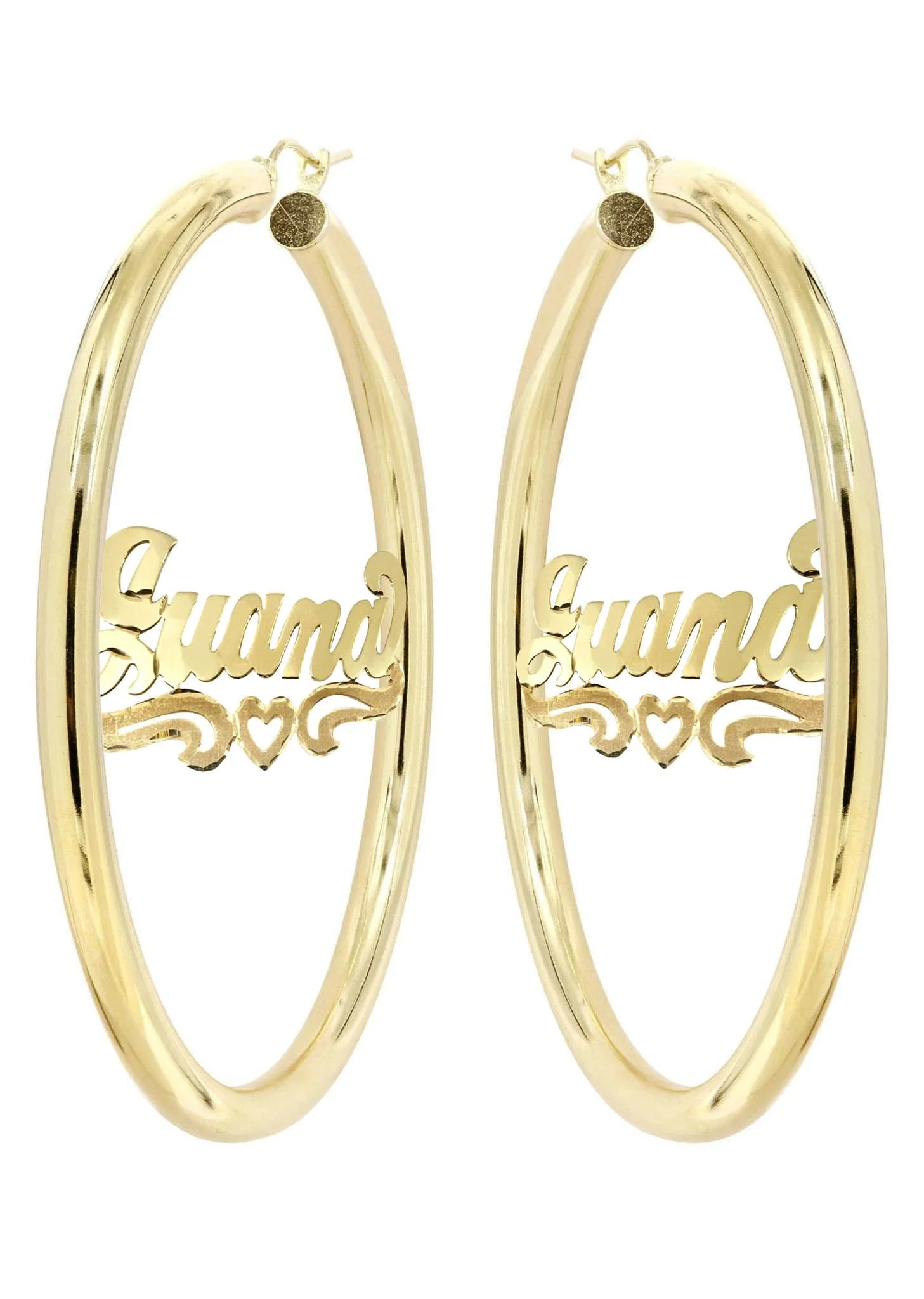 14K Ladies Diamond Cut Heart Name Plate Hoop Earrings - Image 3