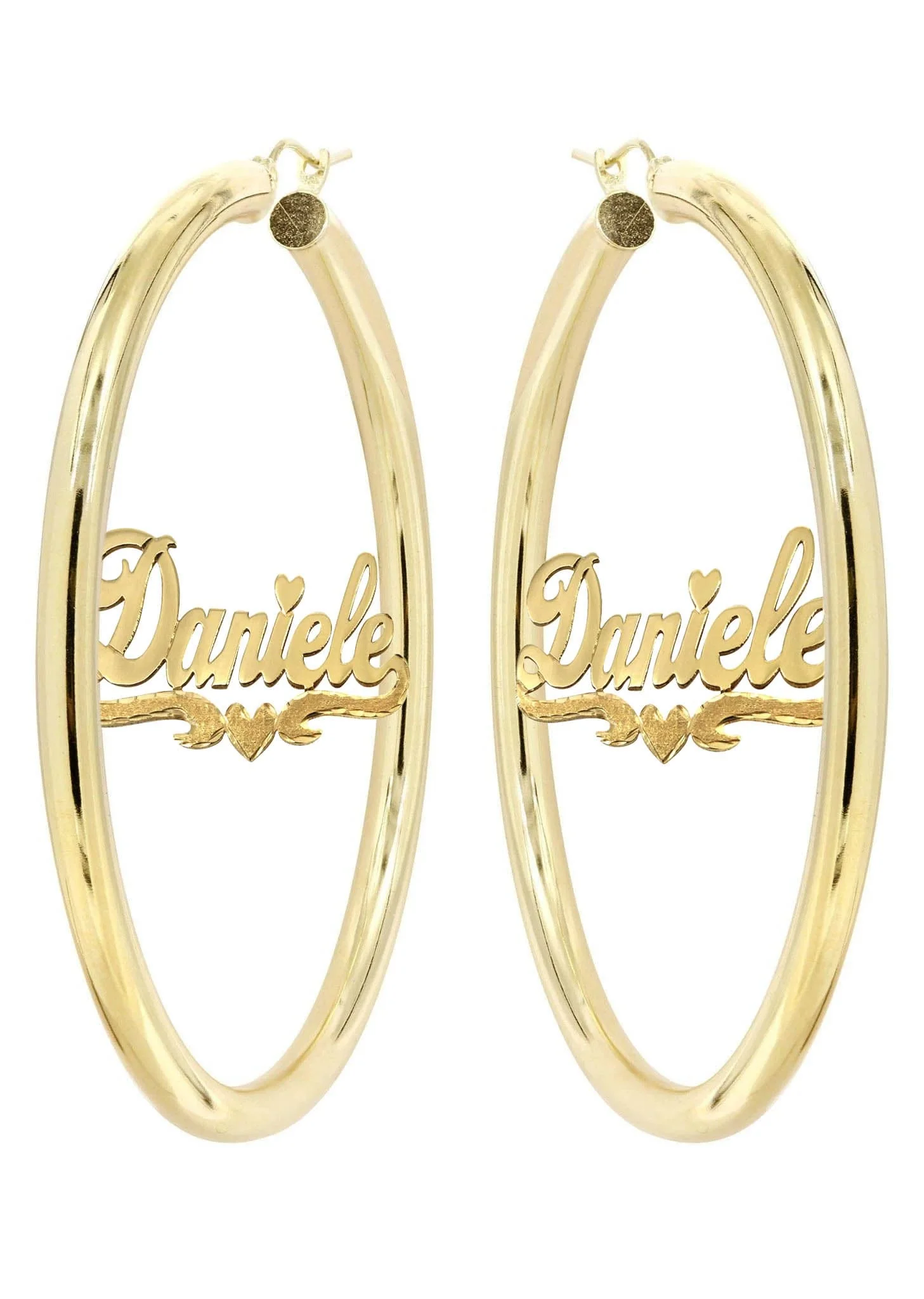 14K Ladies Diamond Cut Heart Name Plate Hoop Earrings - Image 3