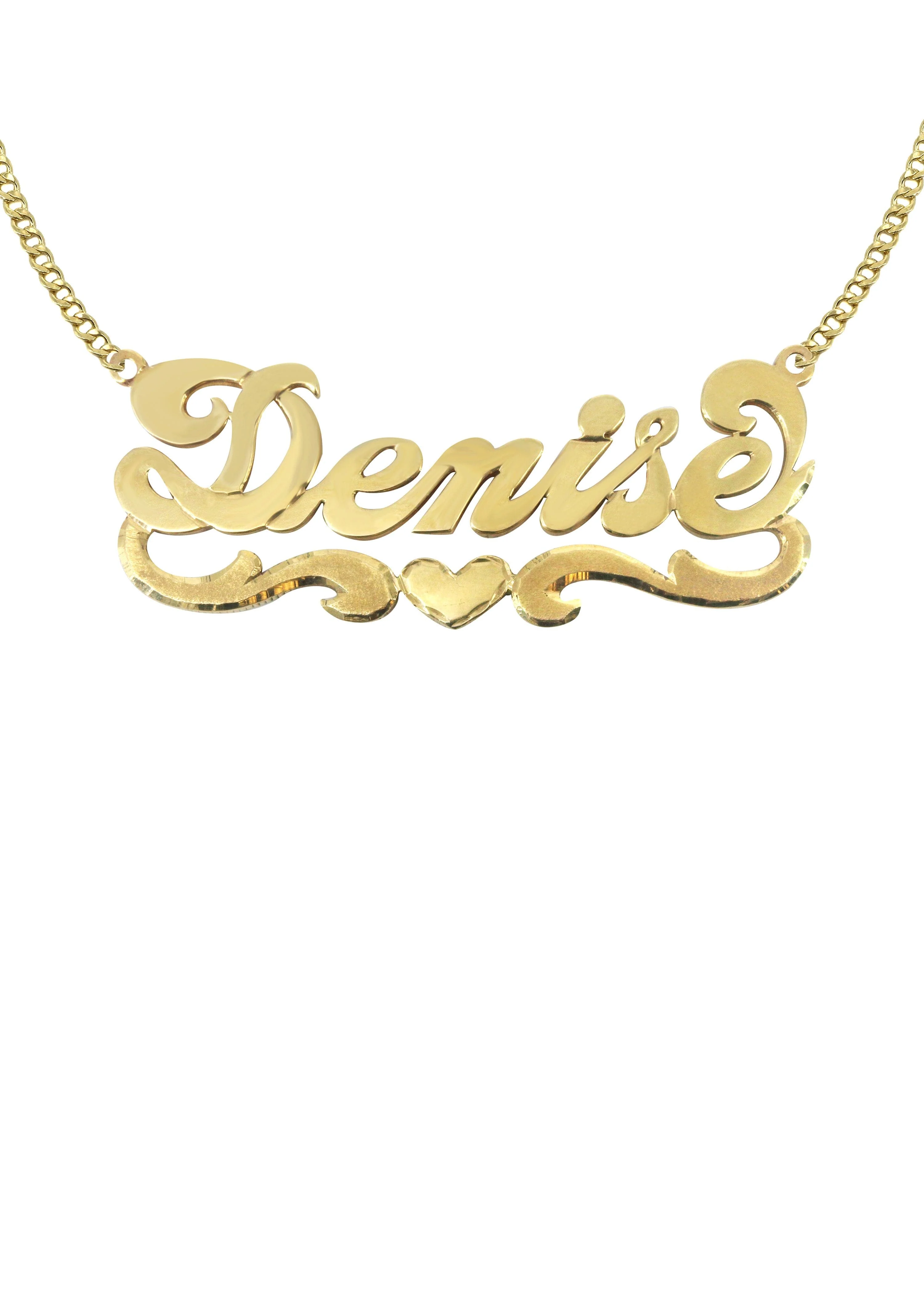 14K Gold Diamond Cut Heart Name Plate Necklace | Style #38