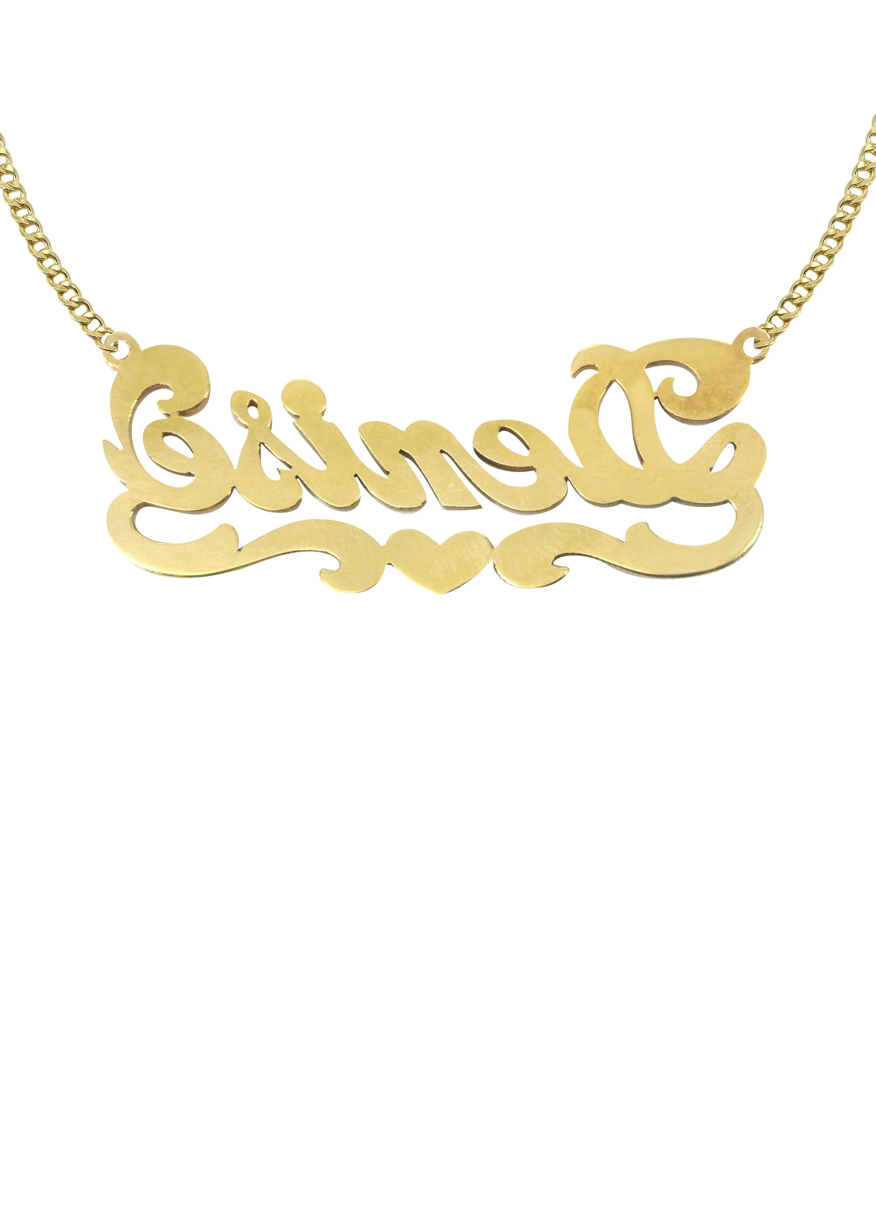 14K Gold Diamond Cut Heart Name Plate Necklace | Style #38 - Image 2