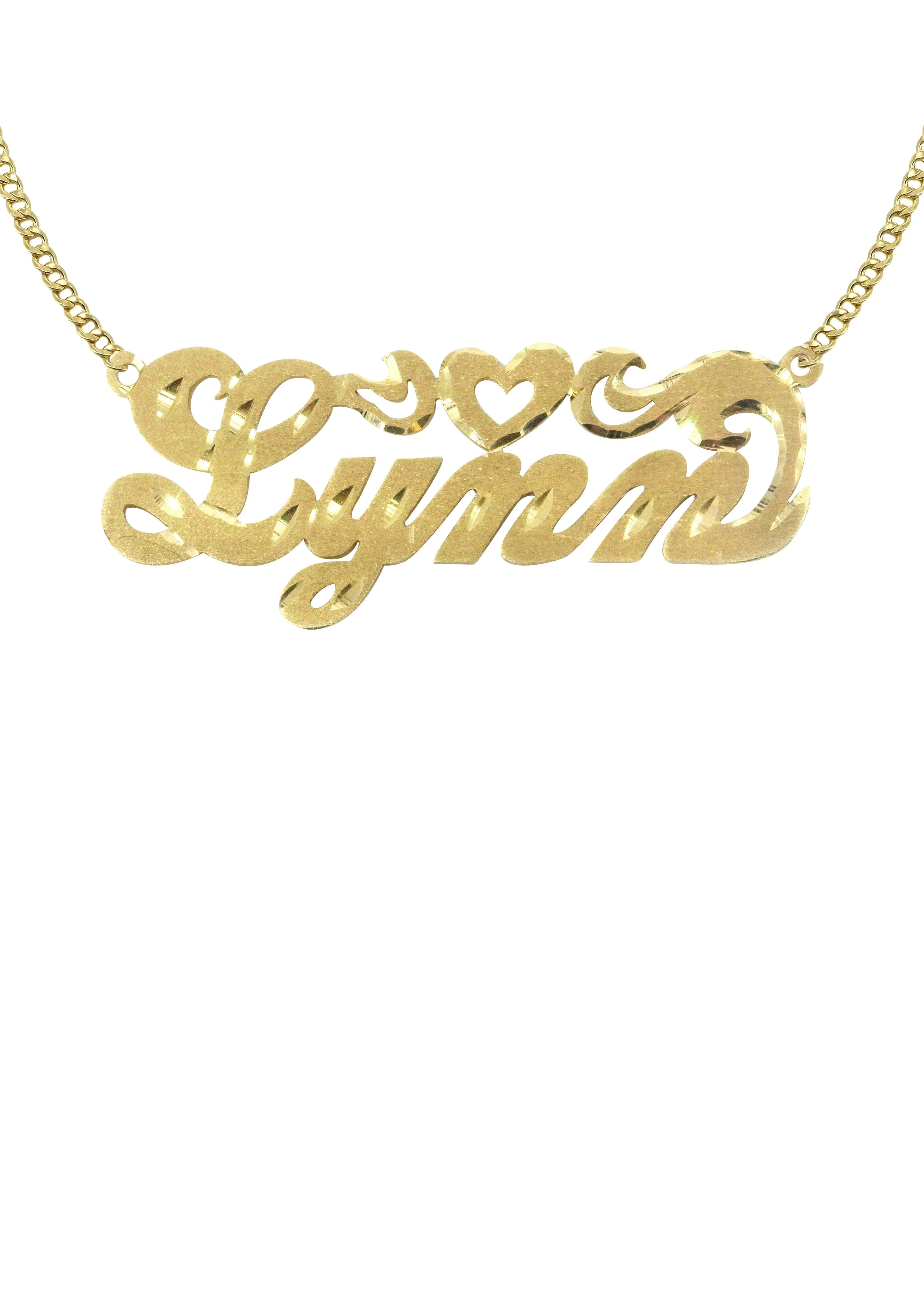 14K Gold Diamond Cut Heart Name Plate Necklace | Style #83