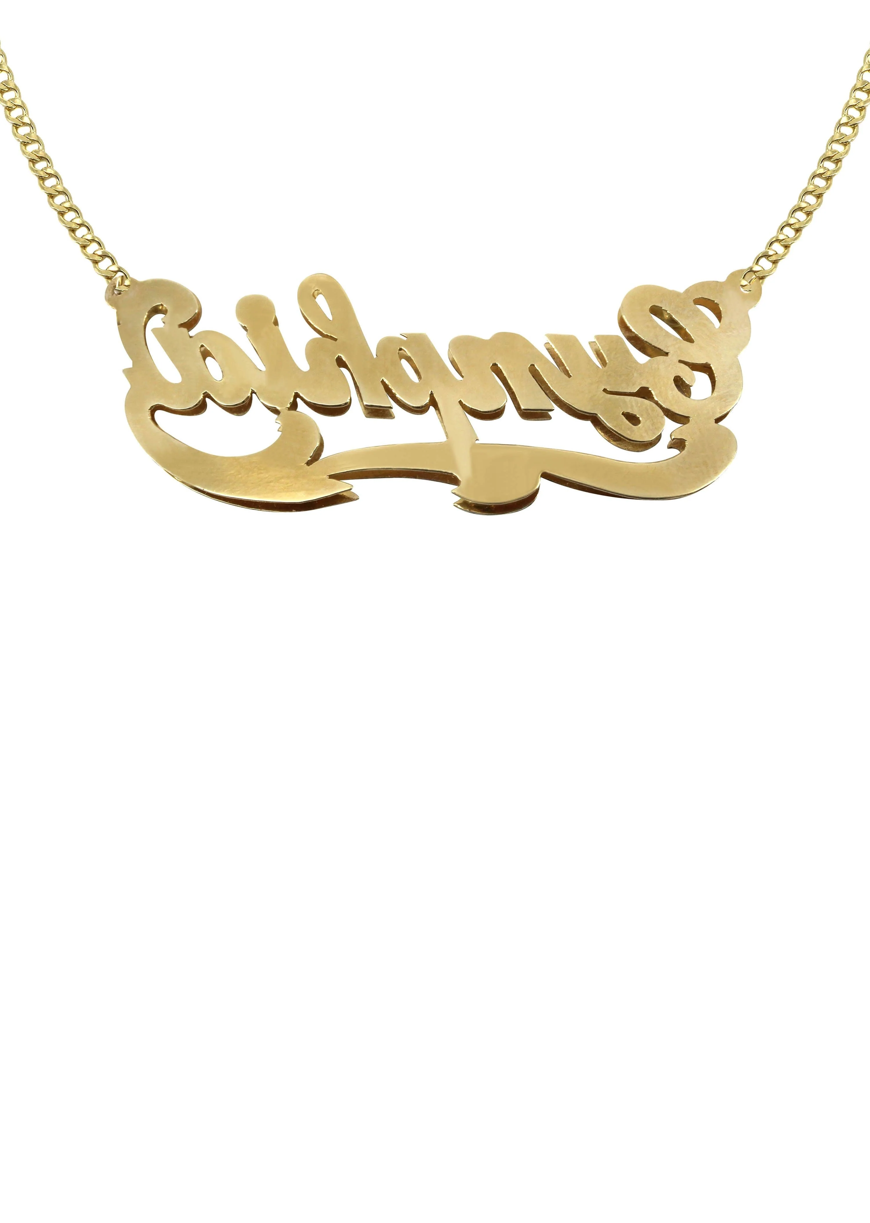14K Gold Diamond Cut Name Plate Necklace | Style #56 - Image 2