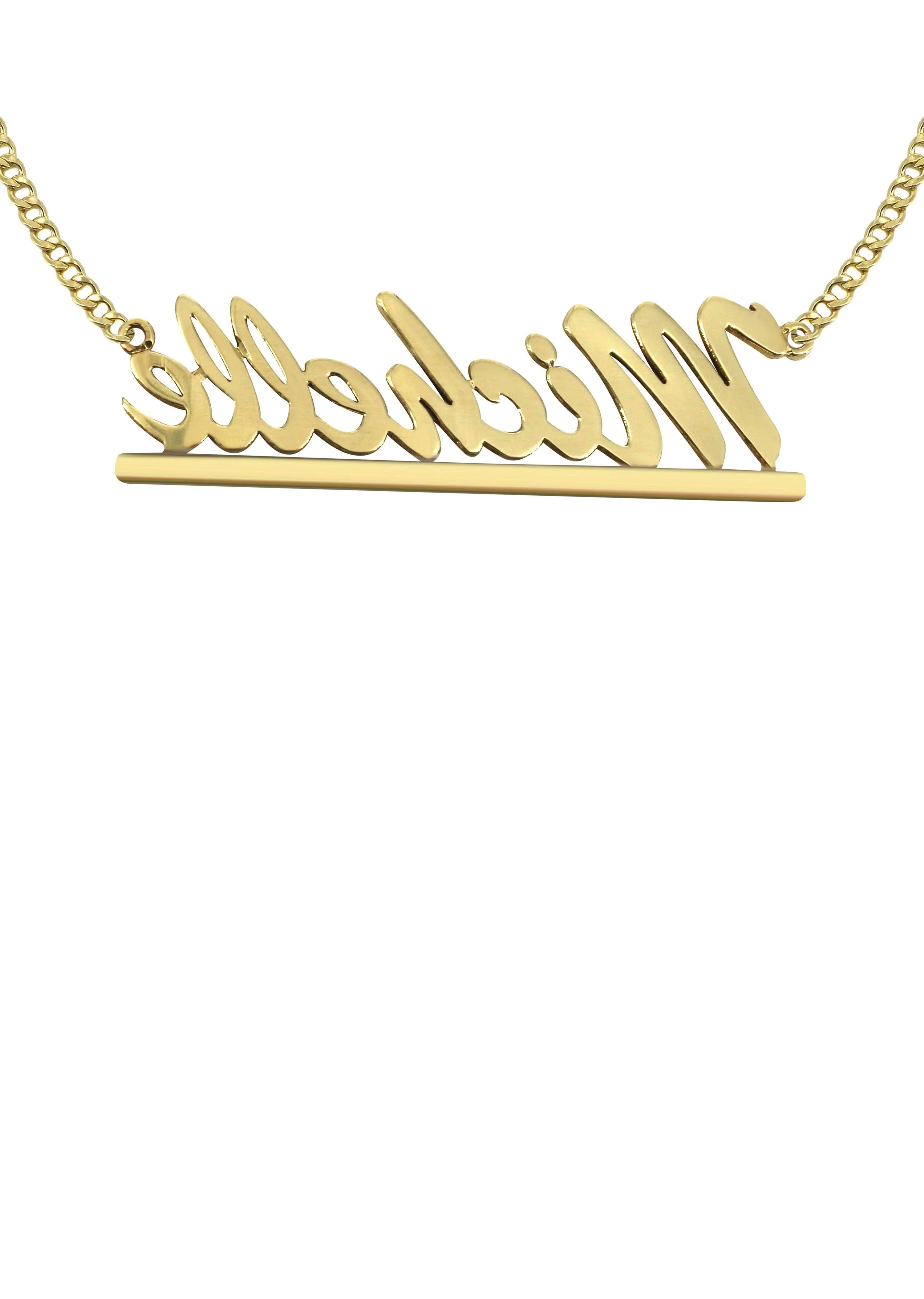 14K Gold Diamond Cut Name Plate Necklace | Style #41 - Image 2