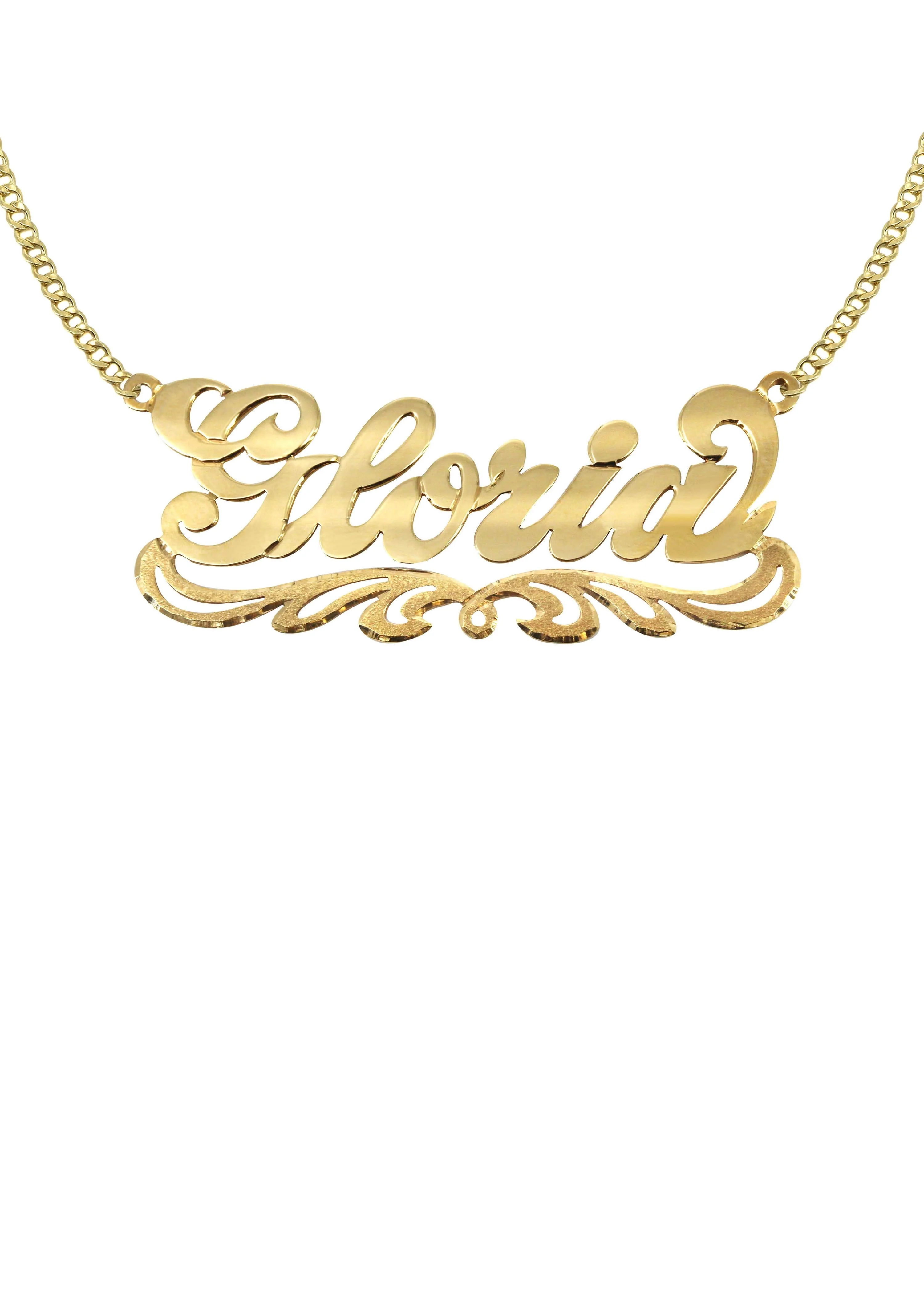 14K Gold Diamond Cut Name Plate Necklace | Style #42