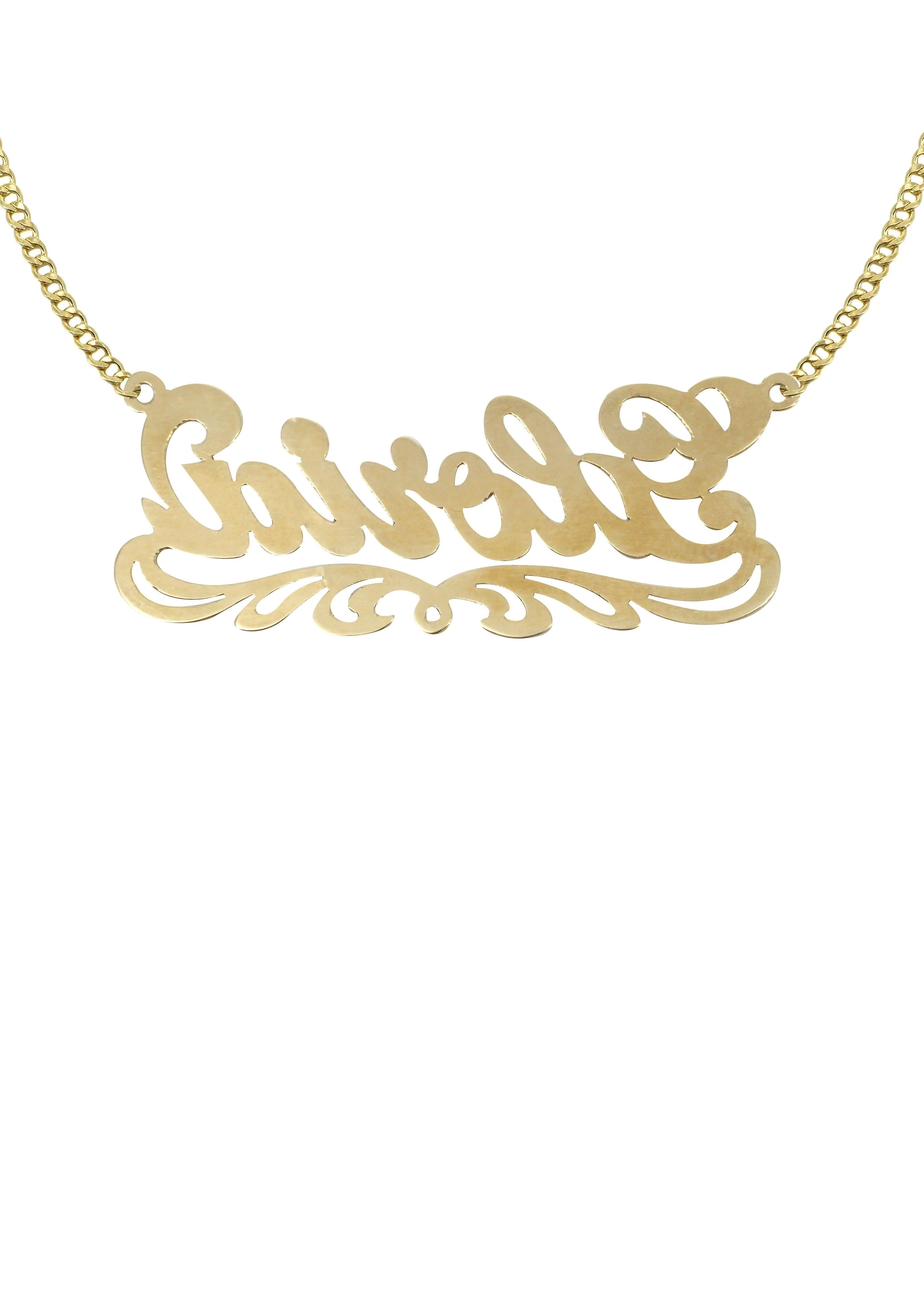 14K Gold Diamond Cut Name Plate Necklace | Style #42 - Image 2