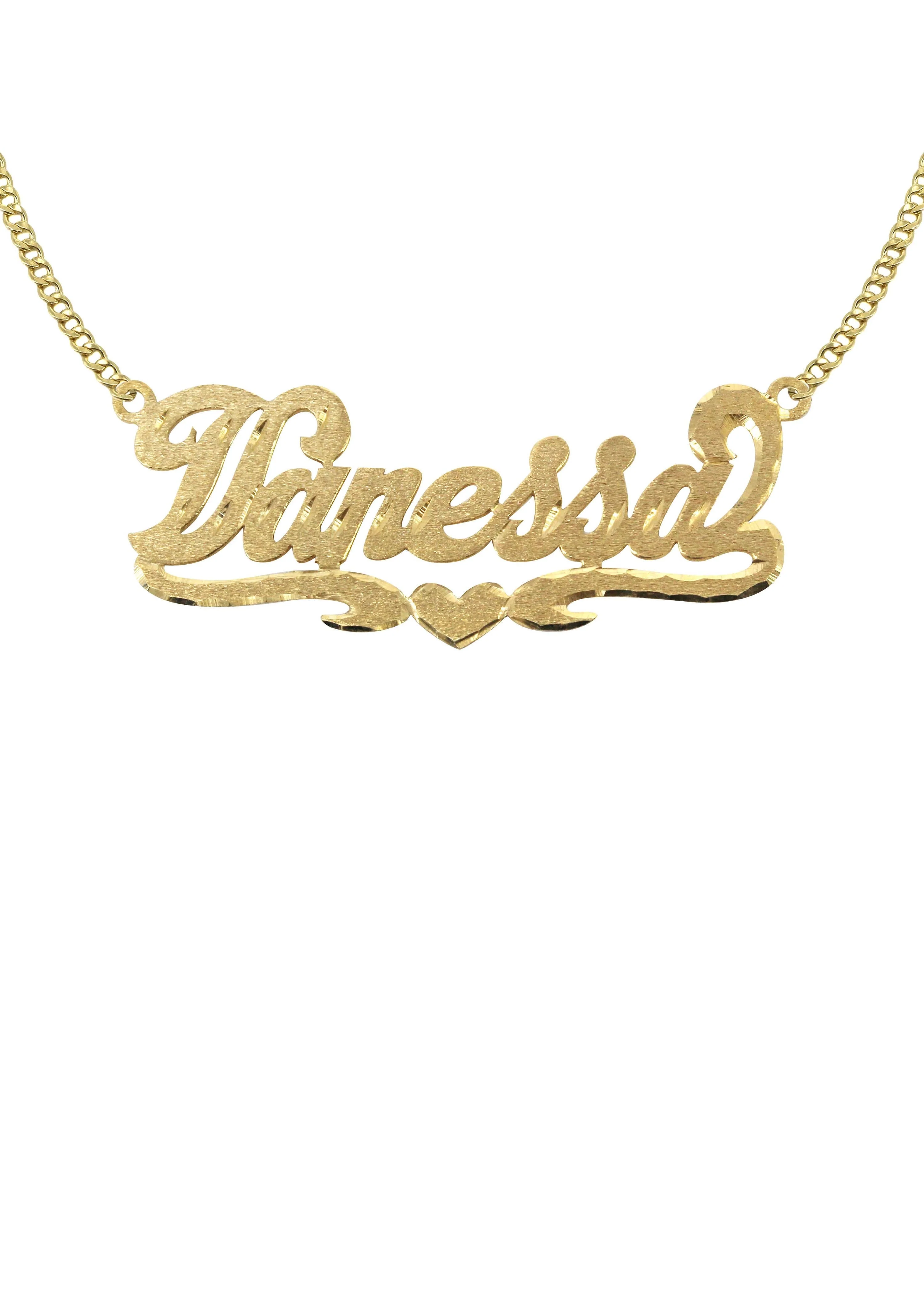 14K Gold Diamond Cut Name Plate Necklace | Style #8