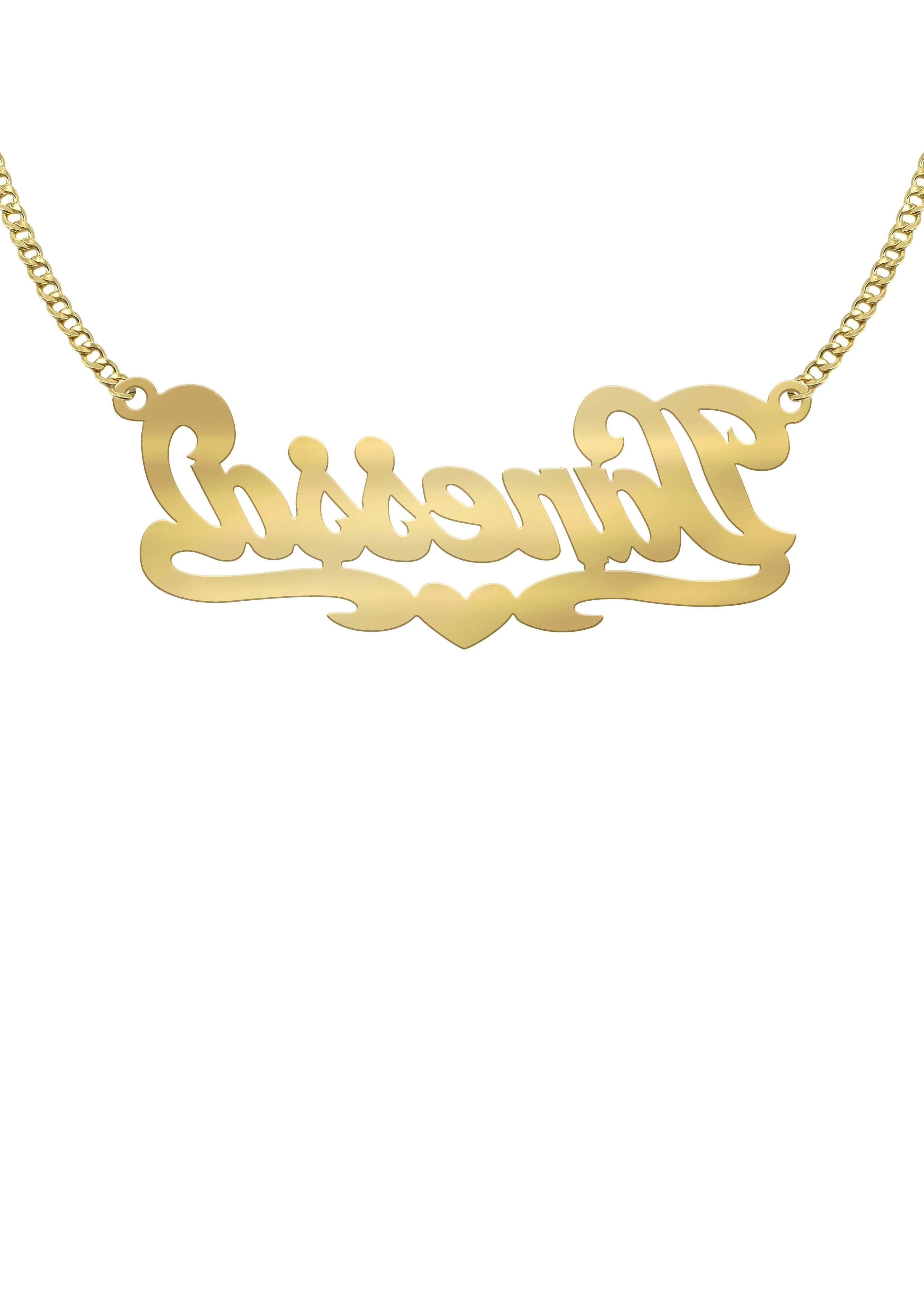 14K Gold Diamond Cut Name Plate Necklace | Style #8 - Image 2