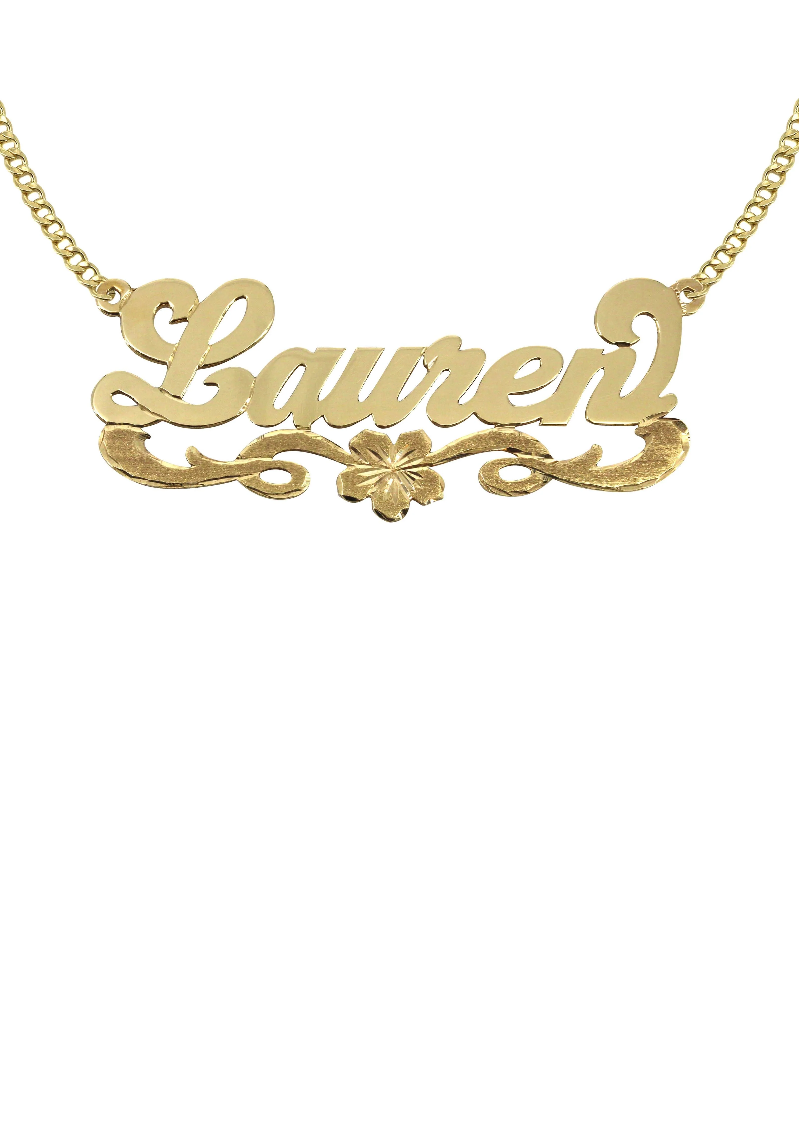 14K Gold Diamond Cut Name Plate Necklace | Style #43