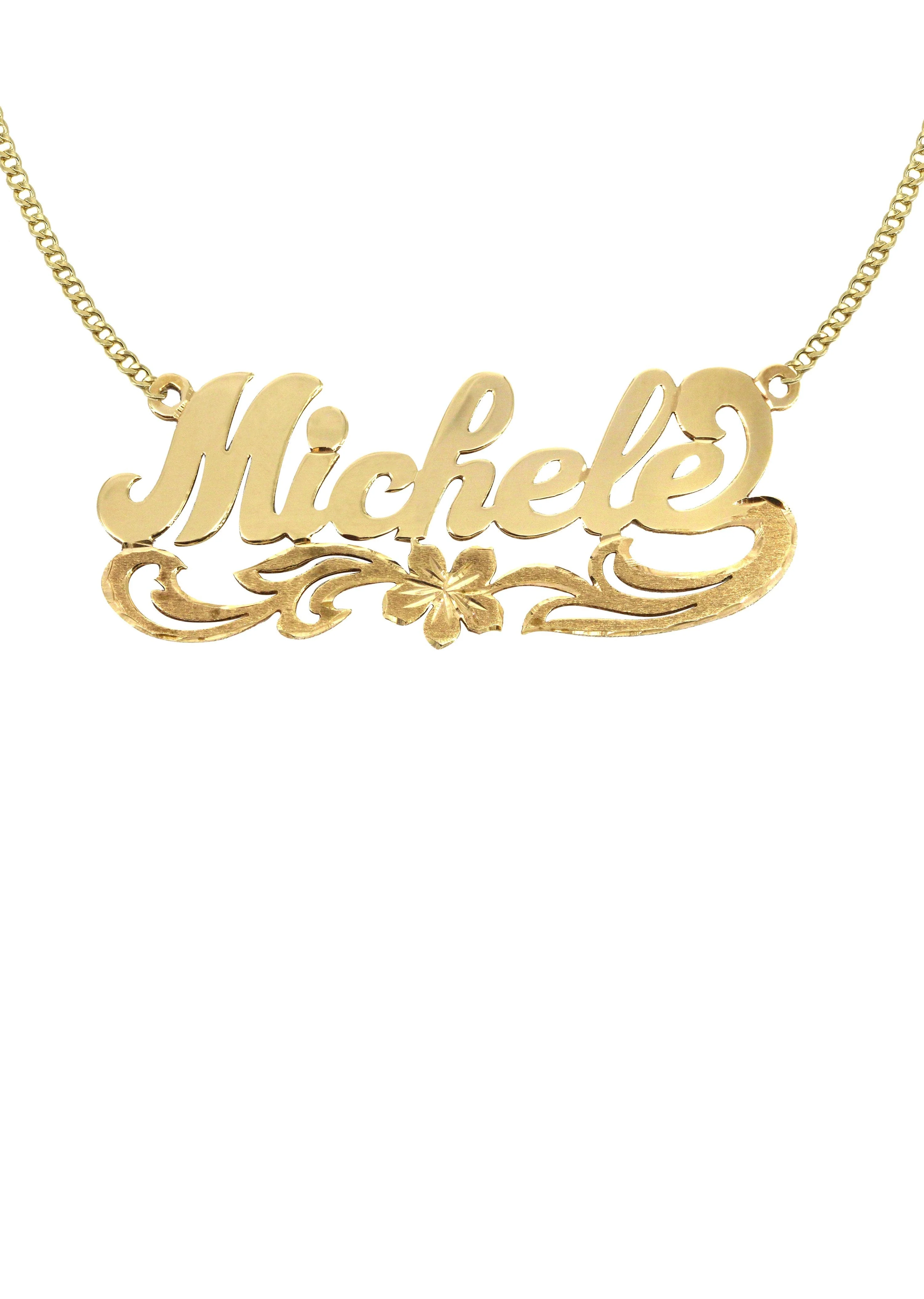 14K Gold Diamond Cut Name Plate Necklace | Style #72