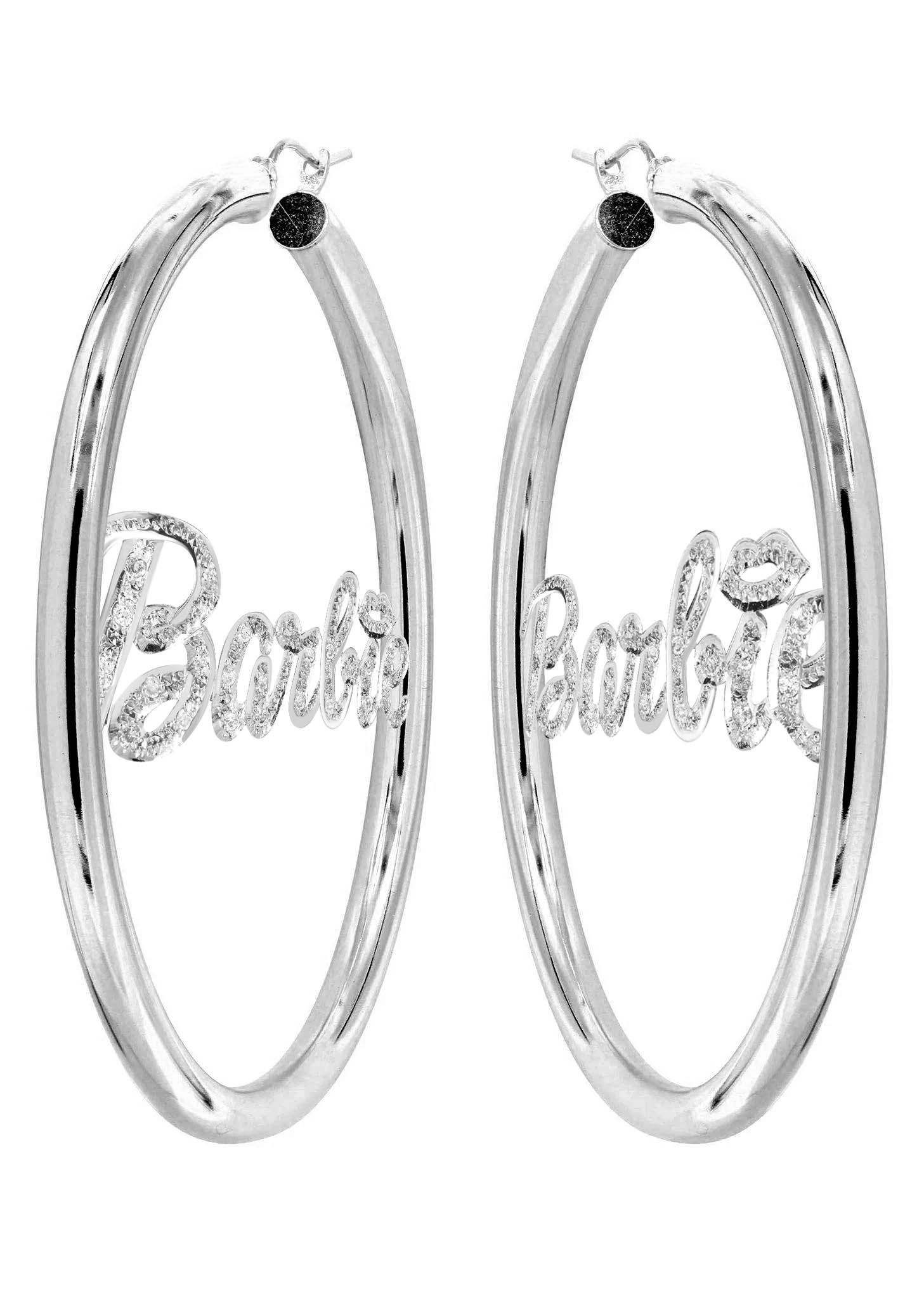 14K Ladies Diamond Cut with Diamonds Name Plate Hoop Earrings - Image 3
