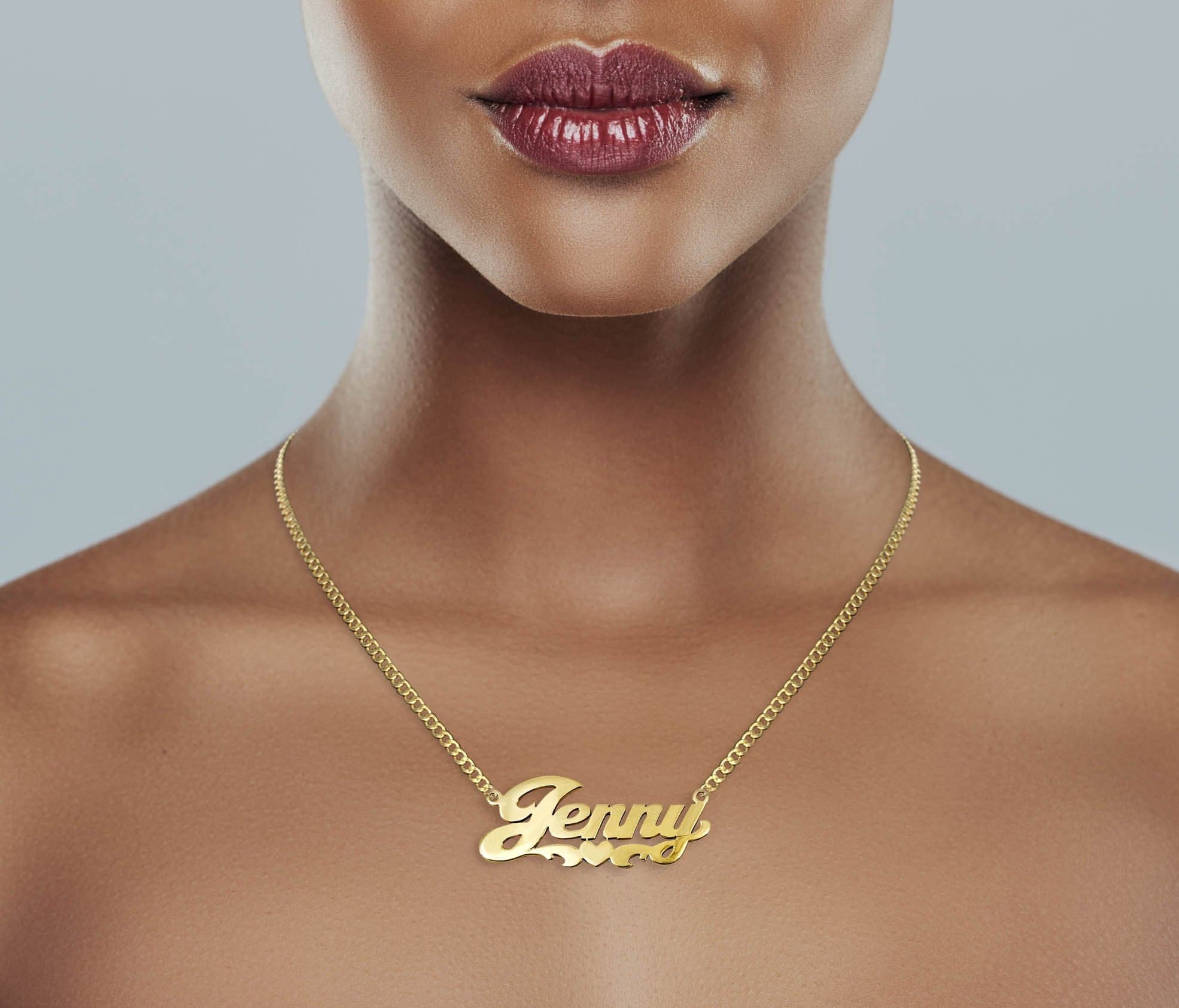 14K Gold Plain Heart Name Plate Necklace | Style #67 - Image 4