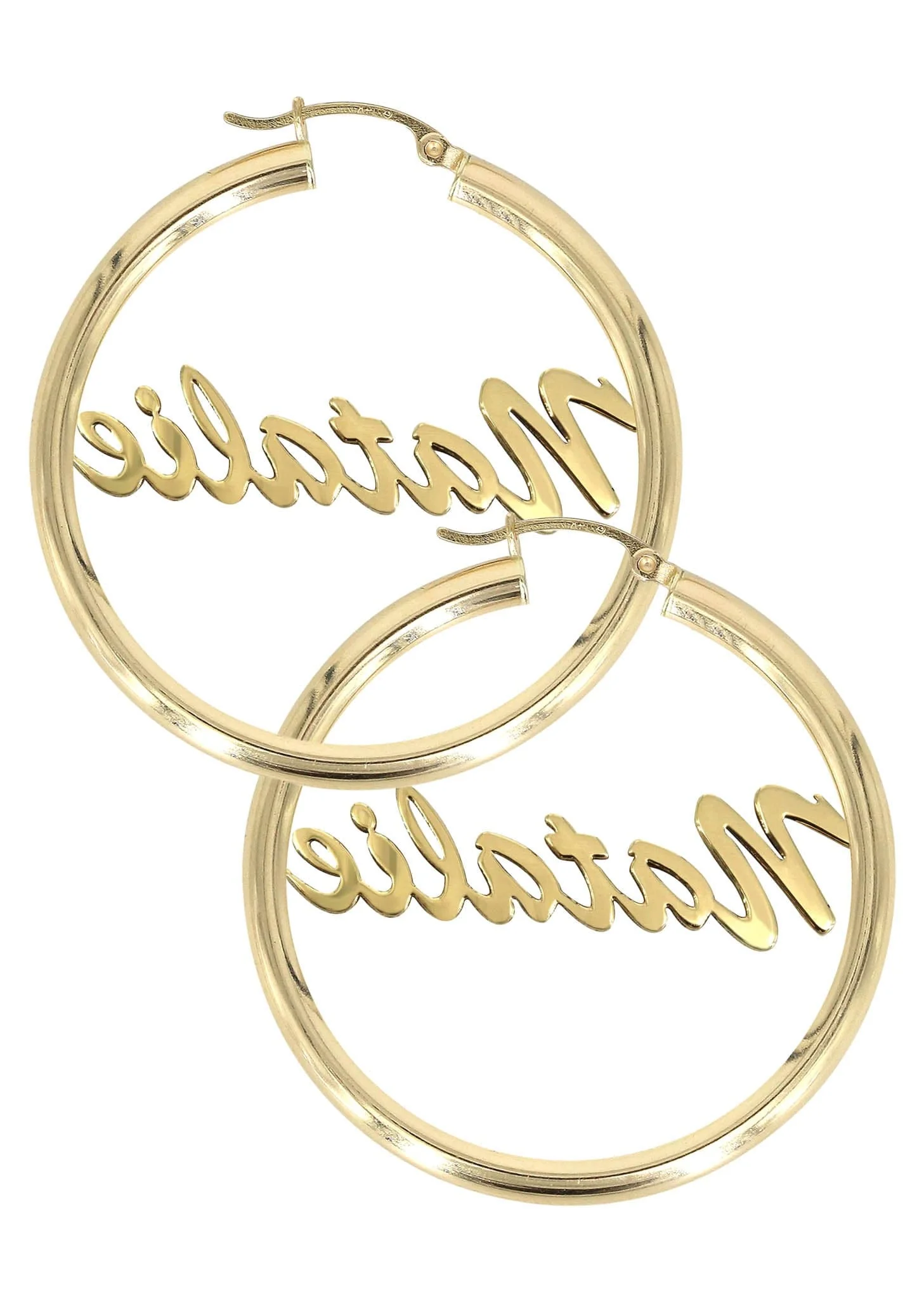 14K Ladies Plain Name Plate Hoop Earrings - Image 2