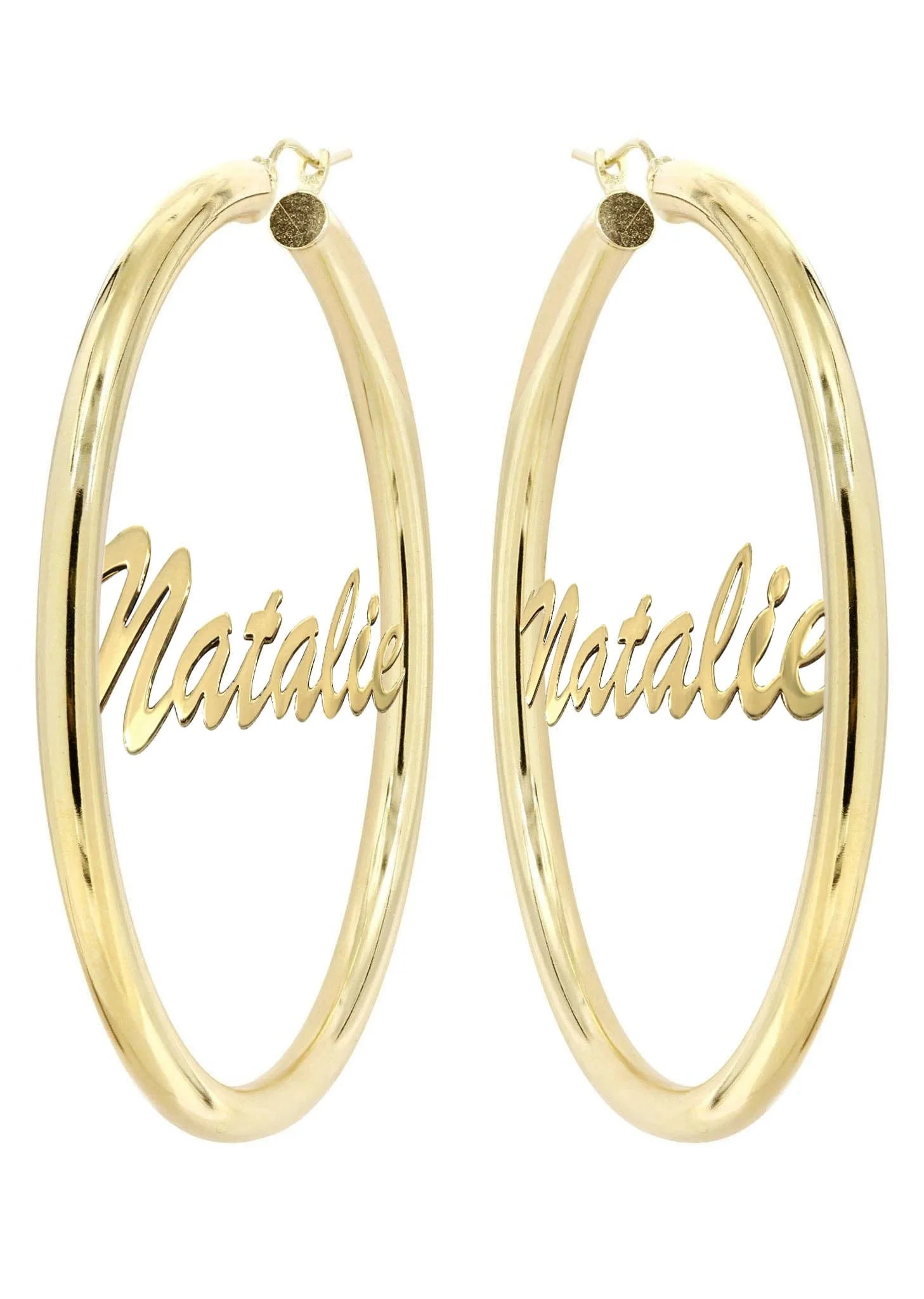 14K Ladies Plain Name Plate Hoop Earrings - Image 3