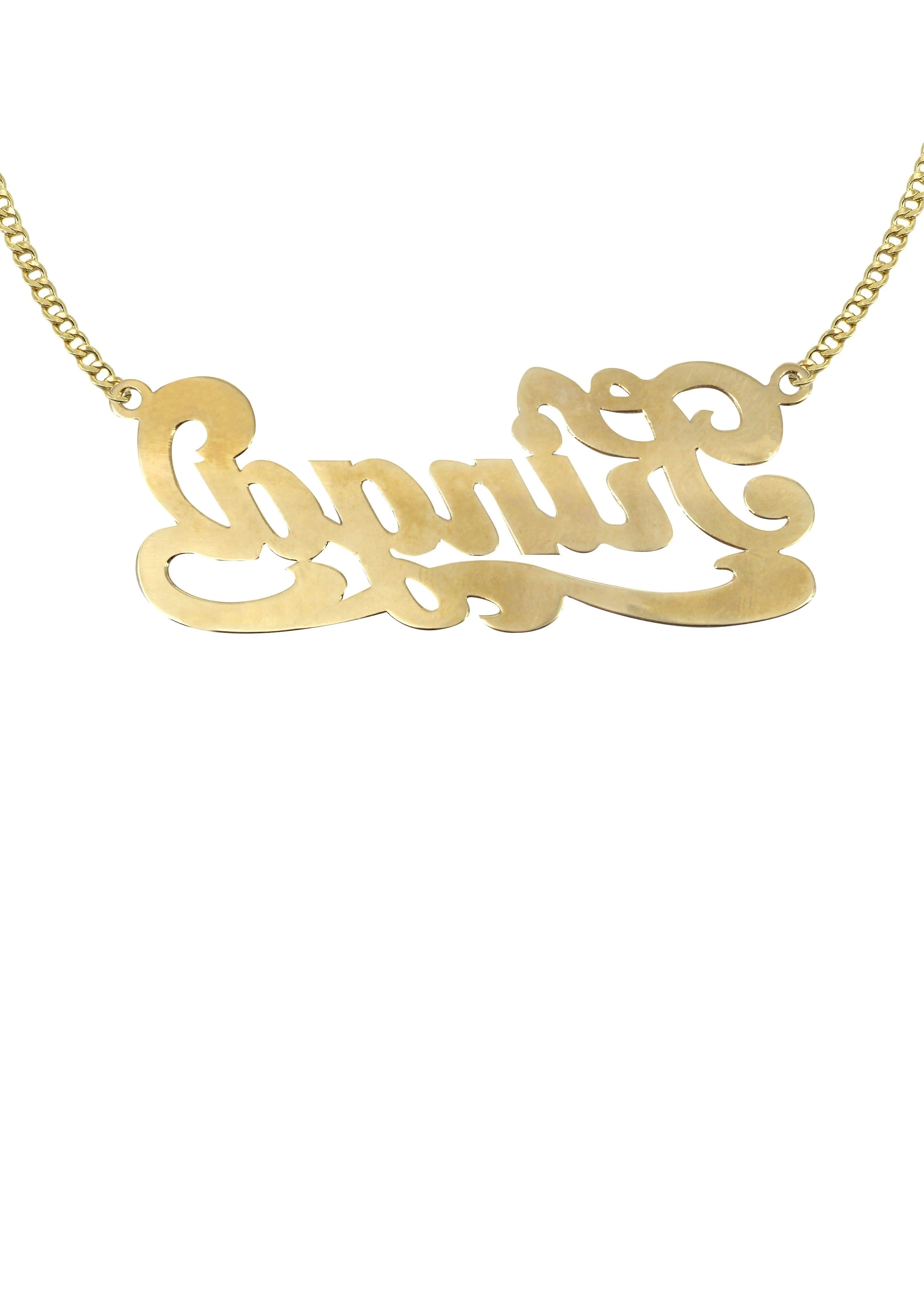 14K Gold Plain with Diamond Cut Name Plate Necklace | Style #86 - Image 2